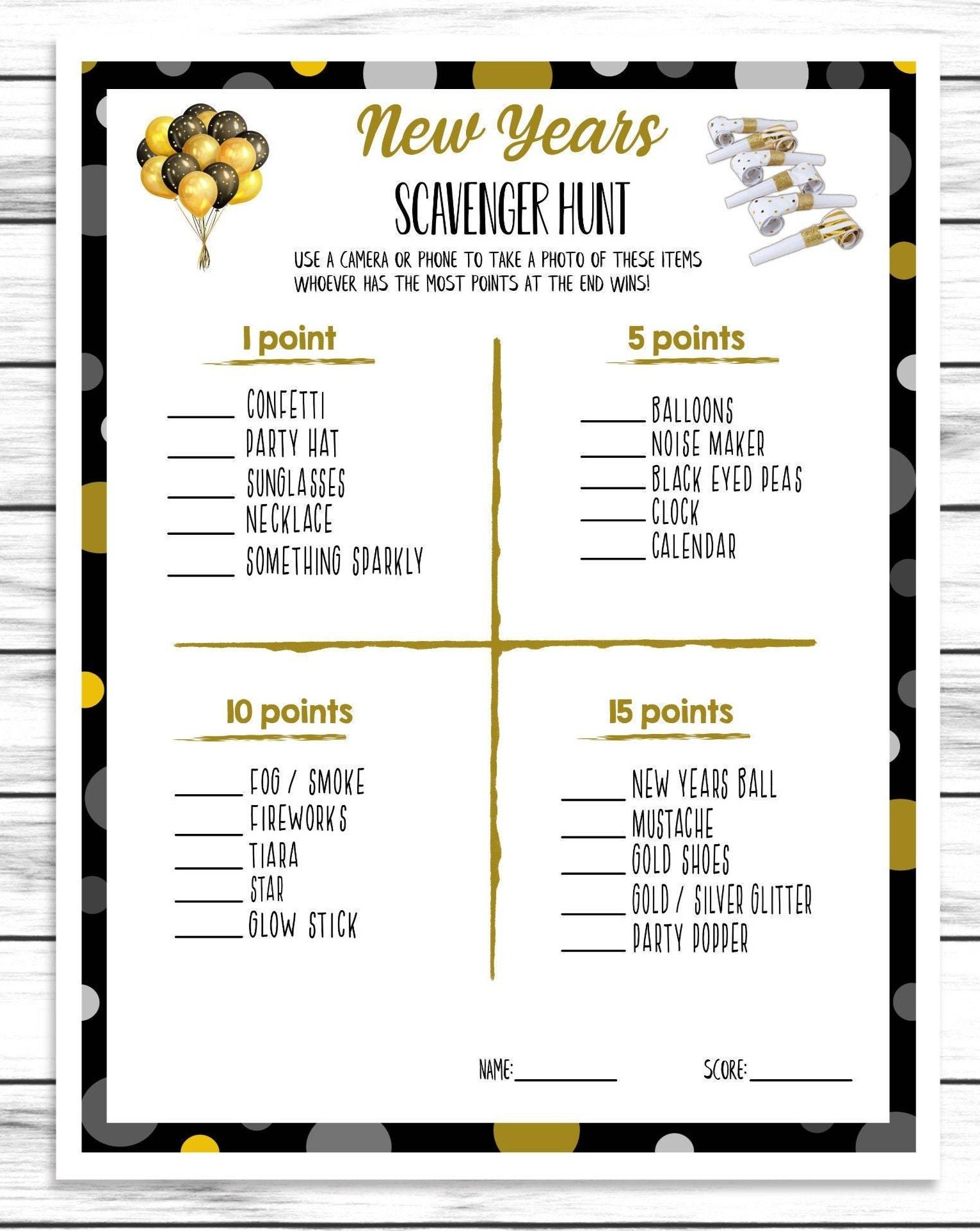 New Years Scavenger Hunt Game, Printable Or Virtual Holiday Party Game For Kids & Adults, Classroom Office Party Activity, Fun NYE Game