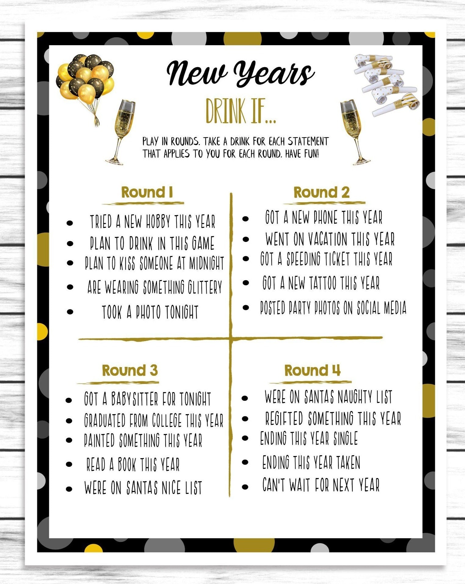 Adult Holiday Office Game, New Years Game, Ice Breaker Game, Drink If Game, Home Party Game, Printable, Virtual, Instant Download