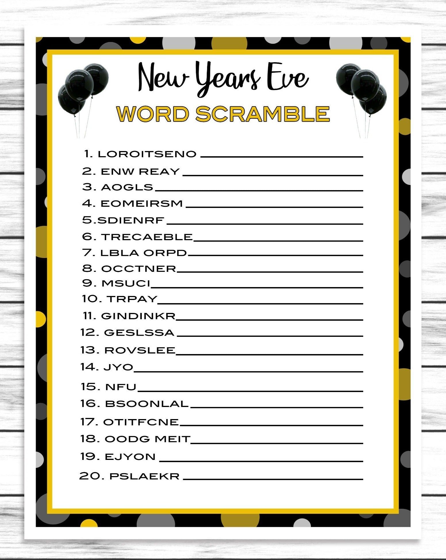 New Years Eve Word Scramble Game, Printable Or Virtual Holiday Party Game For Kids & Adults, Classroom Office Party Activity, NYE Jumble