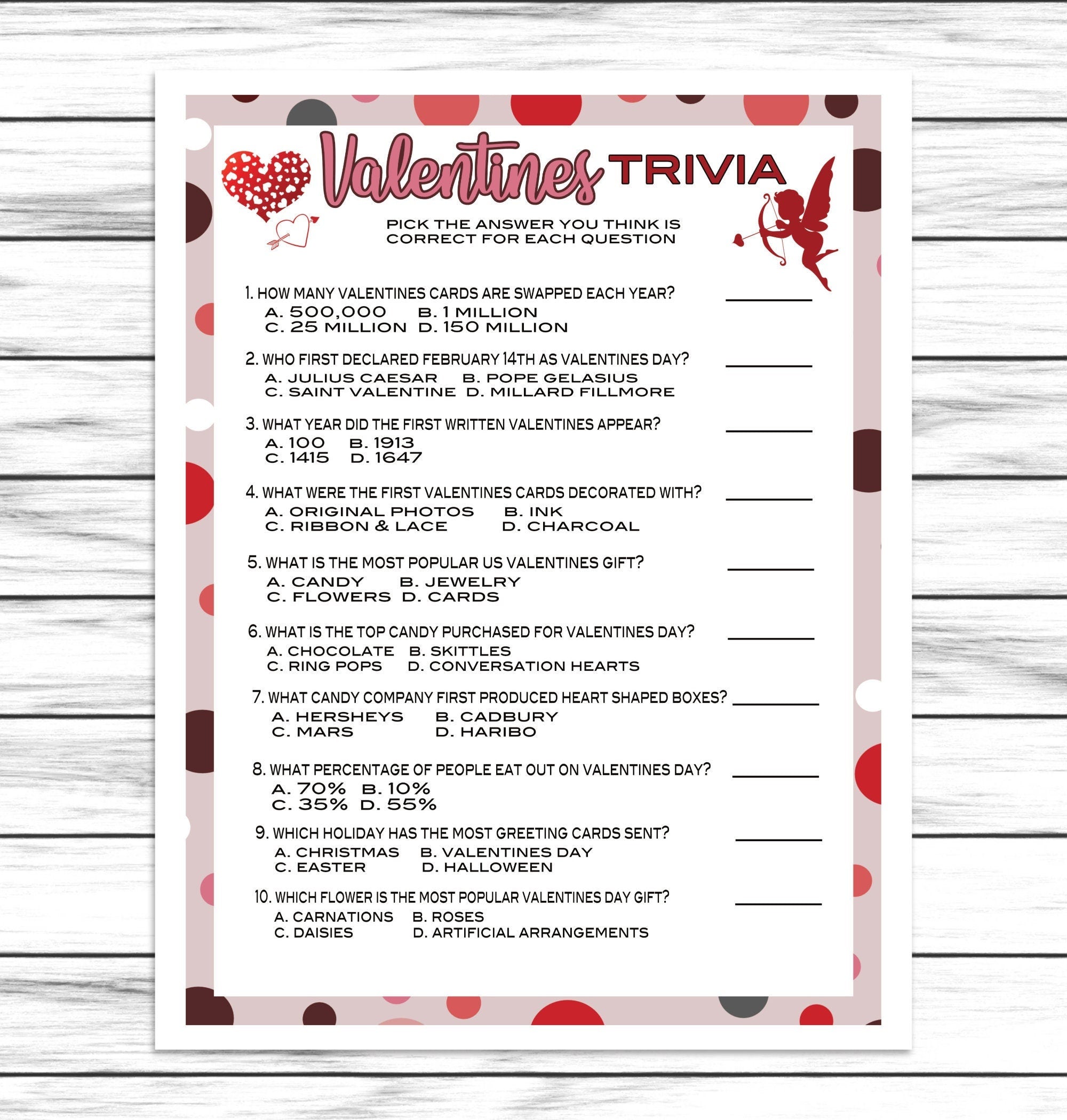 Valentines Day Trivia Game, Virtual Or Printable V-Day Classroom Office Party Game, Valentine Facts Quiz For Kids Or Adults, Fun Activity