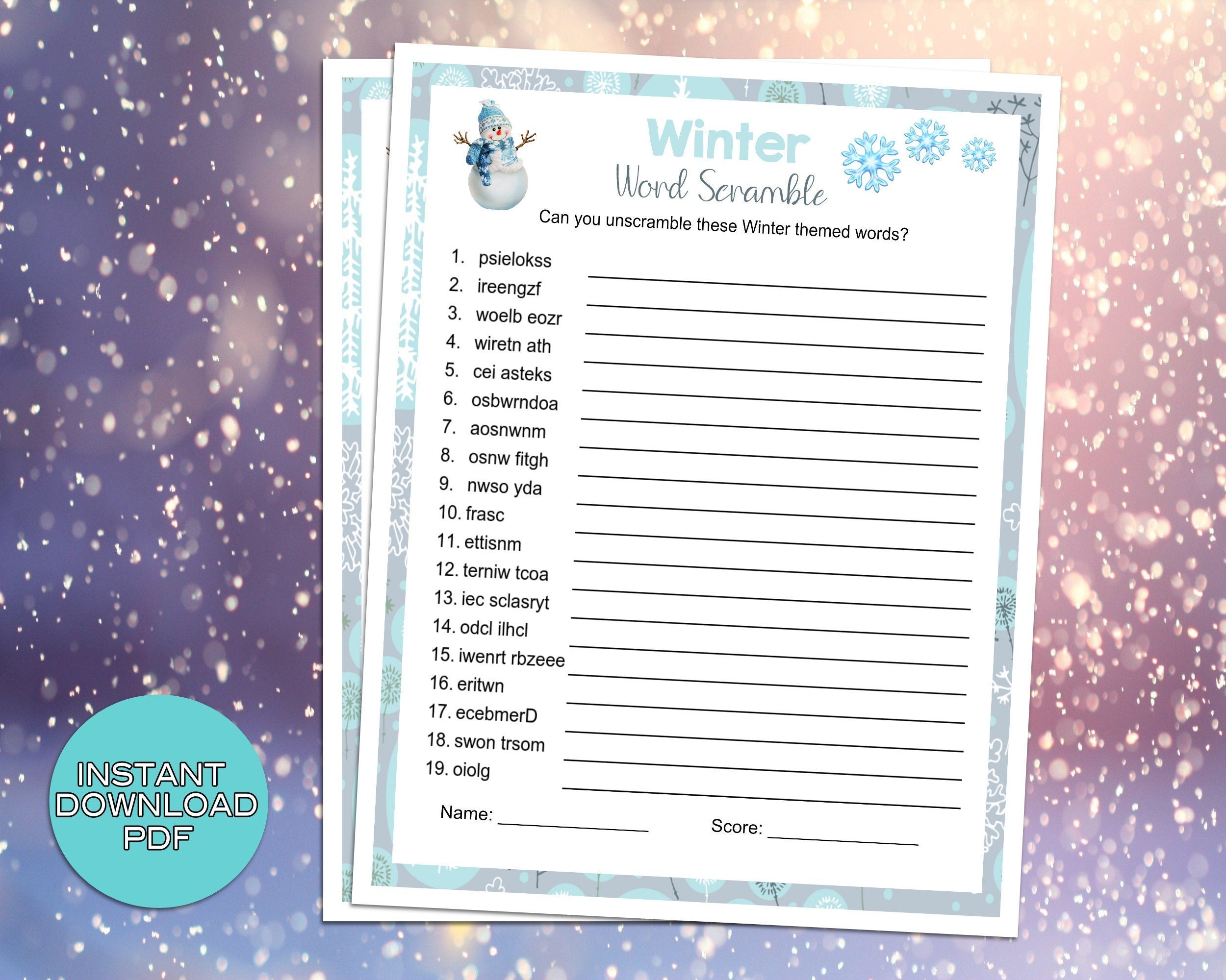 Winter Word Scramble Party Game, For Adults Kids, Classroom, Office, Winter Party Printable Virtual Game, Family Reunion, Instant
