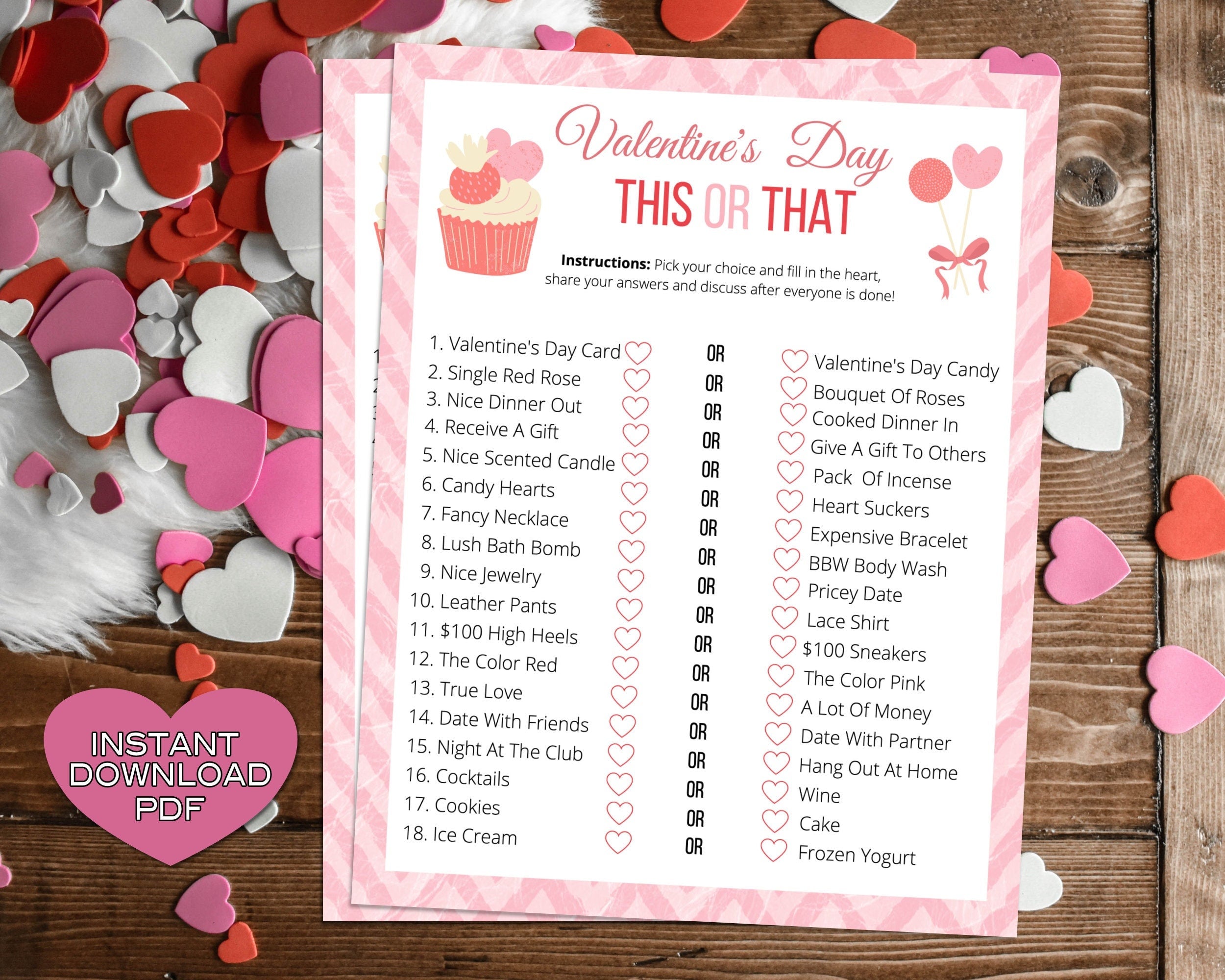 Valentines This Or That Game -Classroom Office Valentines Day Party Game For Kids & Adults - Printable Or Virtual Instant Download