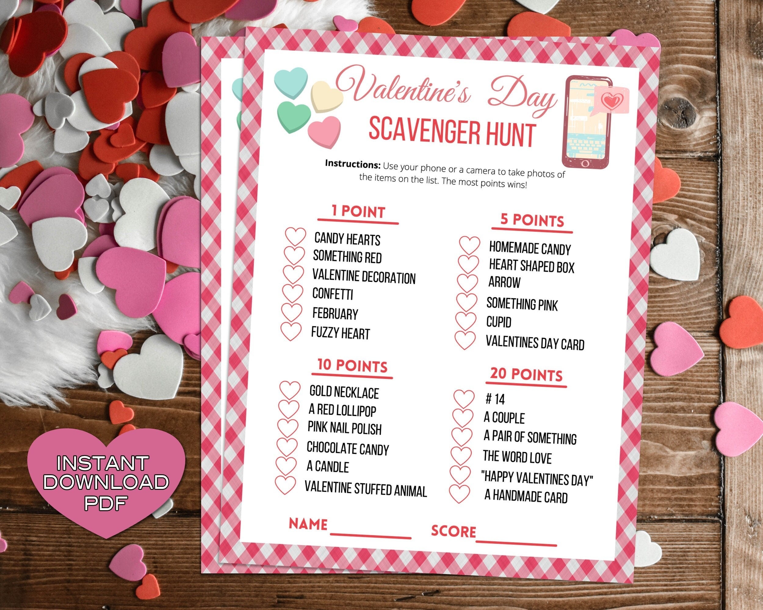 Valentines Scavenger Hunt Game -Classroom Office Valentines Day Party Game For Kids & Adults - Printable Or Virtual Instant Download