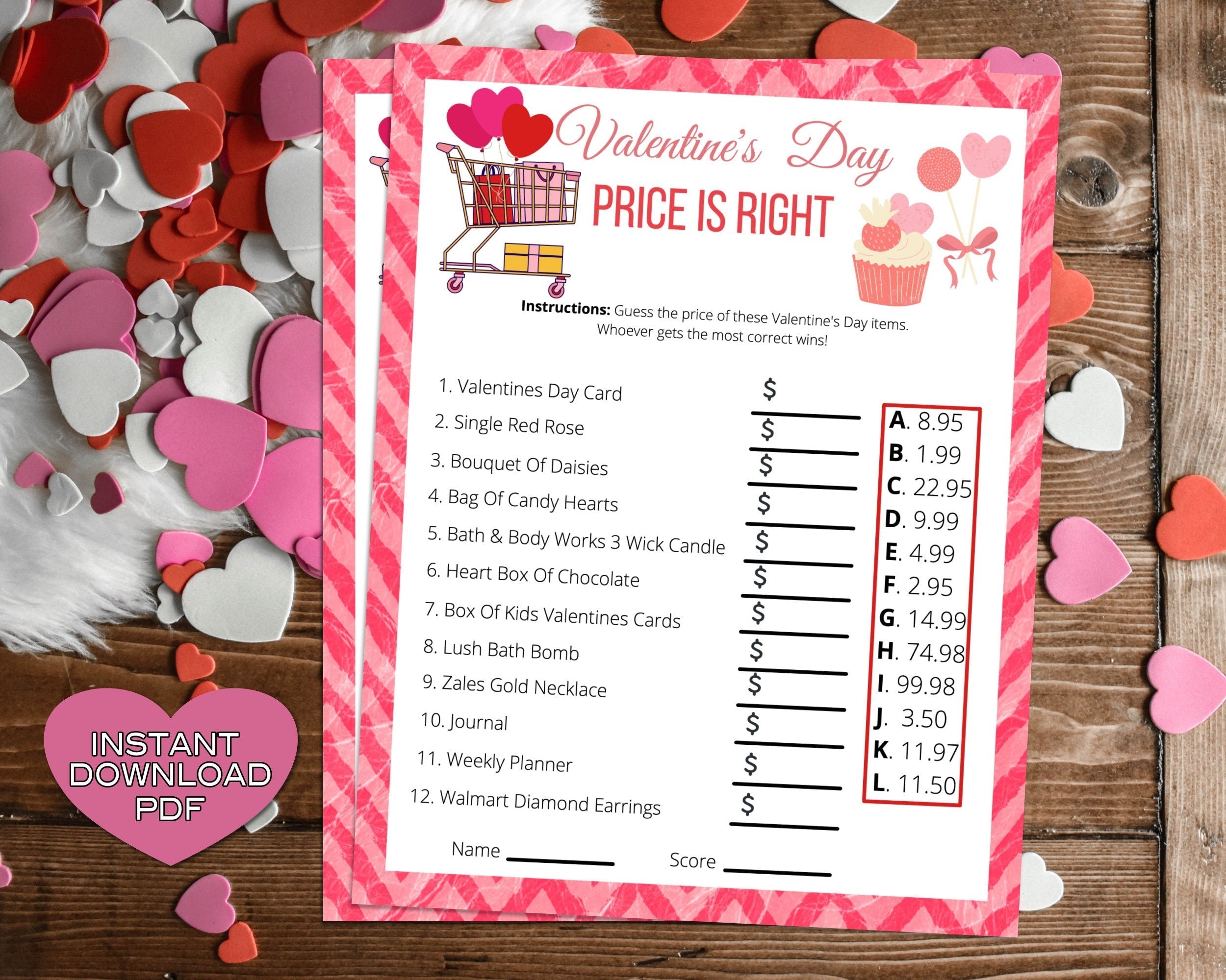 Valentines Day Fun Price Is Right Game -Classroom Office Party Game For Kids & Adults - Printable Or Virtual Instant Download Activity