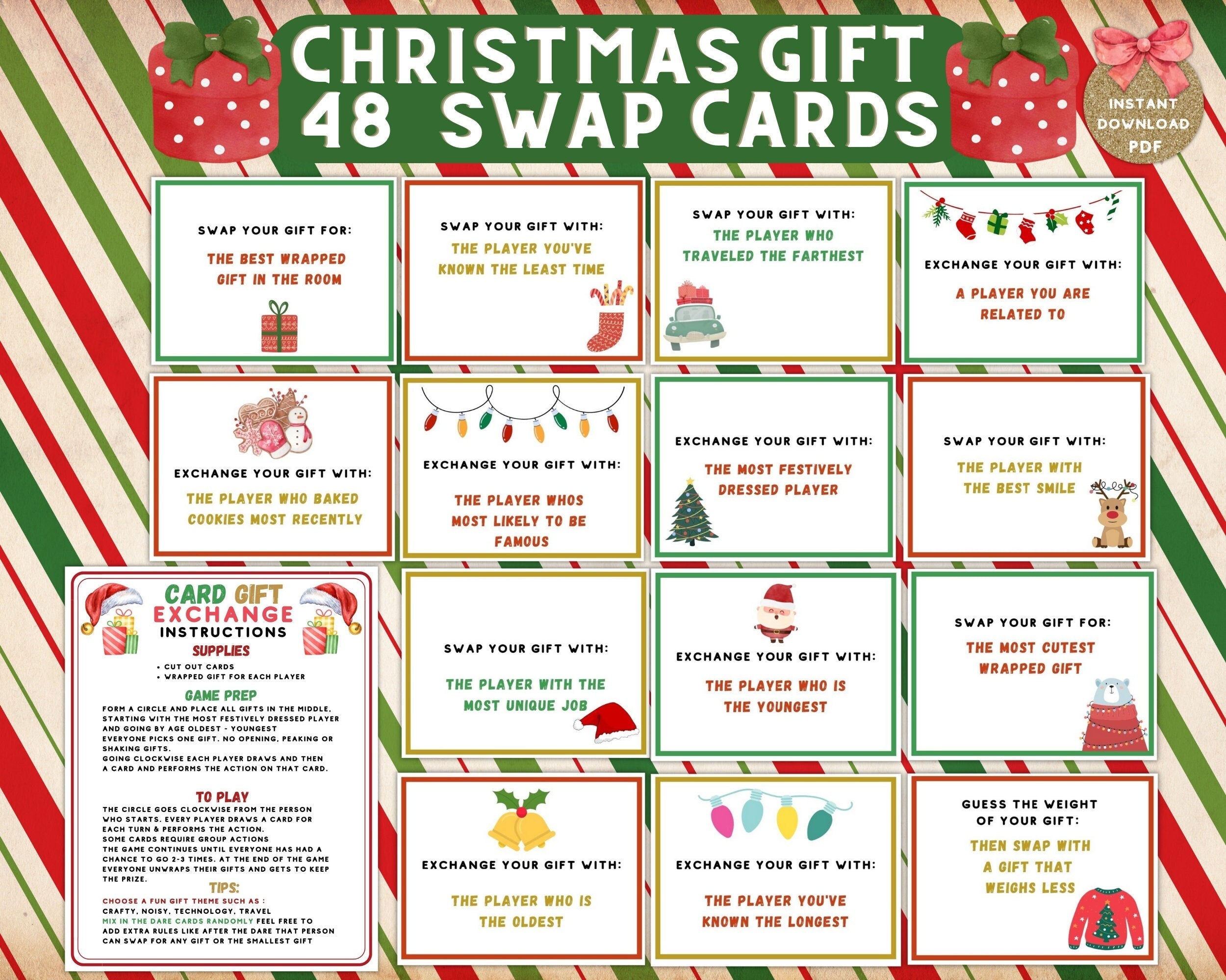 Christmas Gift Exchange Yankee Swap Cards, Printable Group Xmas Present Cards, Instant Download, Family, School, Church Holiday Activity