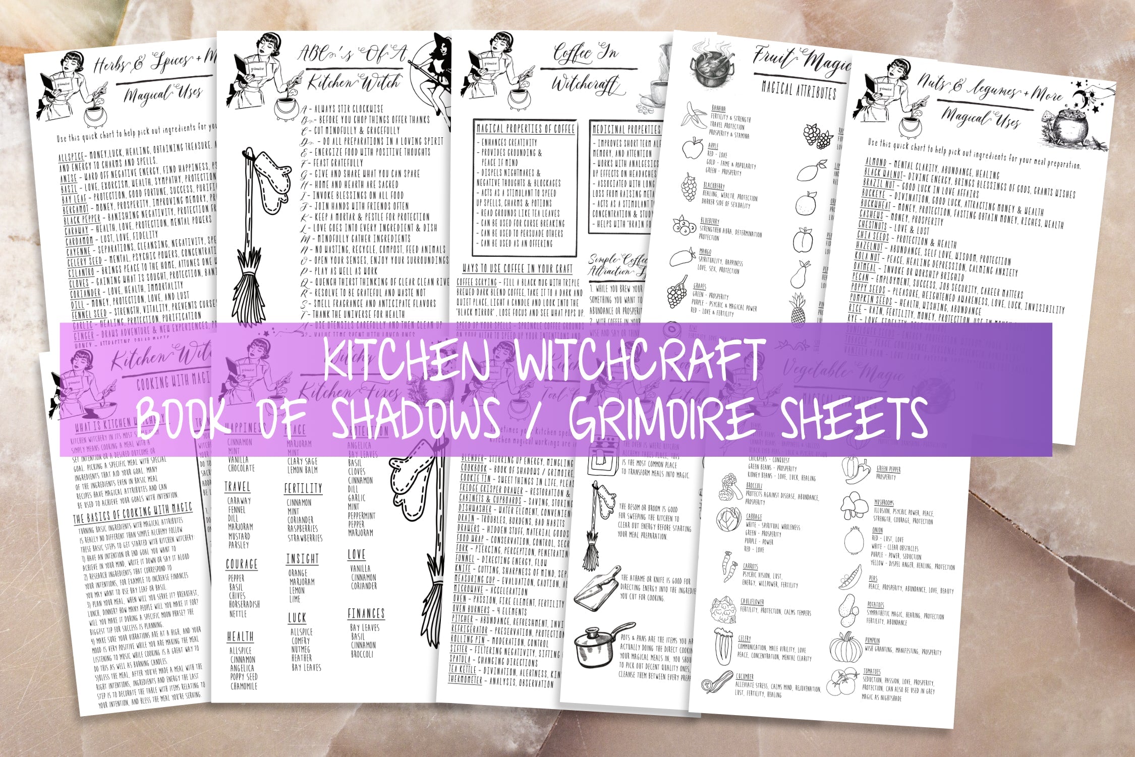 Kitchen Witch Book Of Shadows Witchcraft Grimoire Printable Set