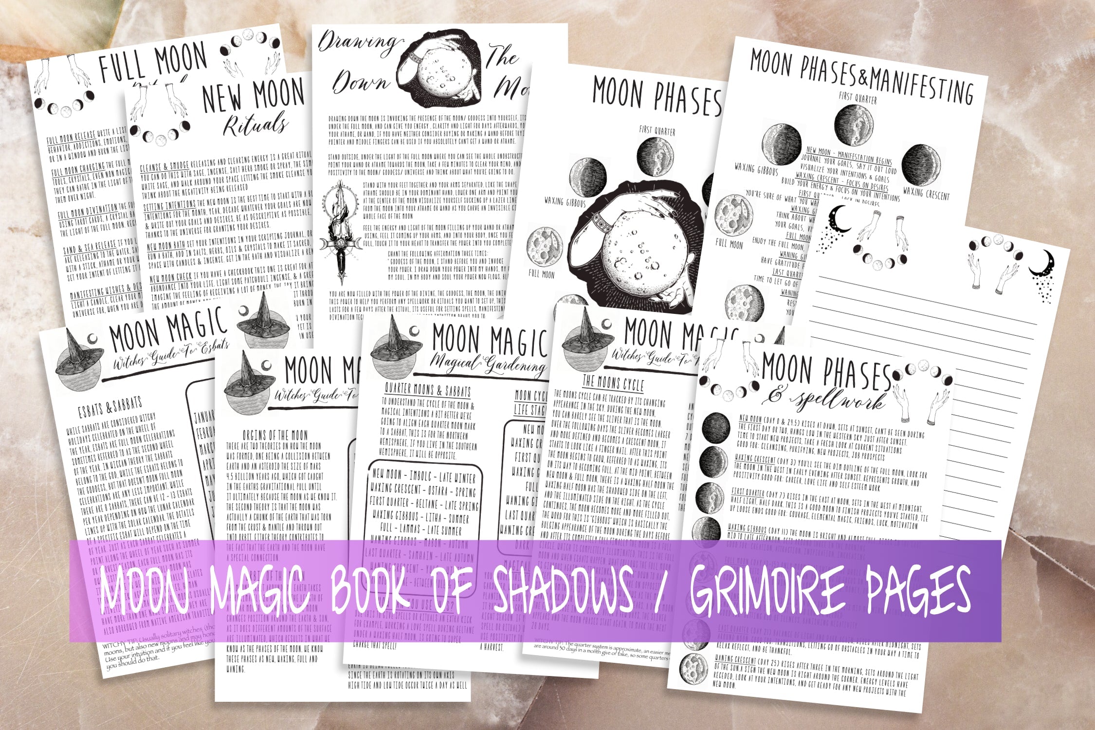Moon Magic Book Of Shadows Pages Witchcraft Grimoire Printable Set