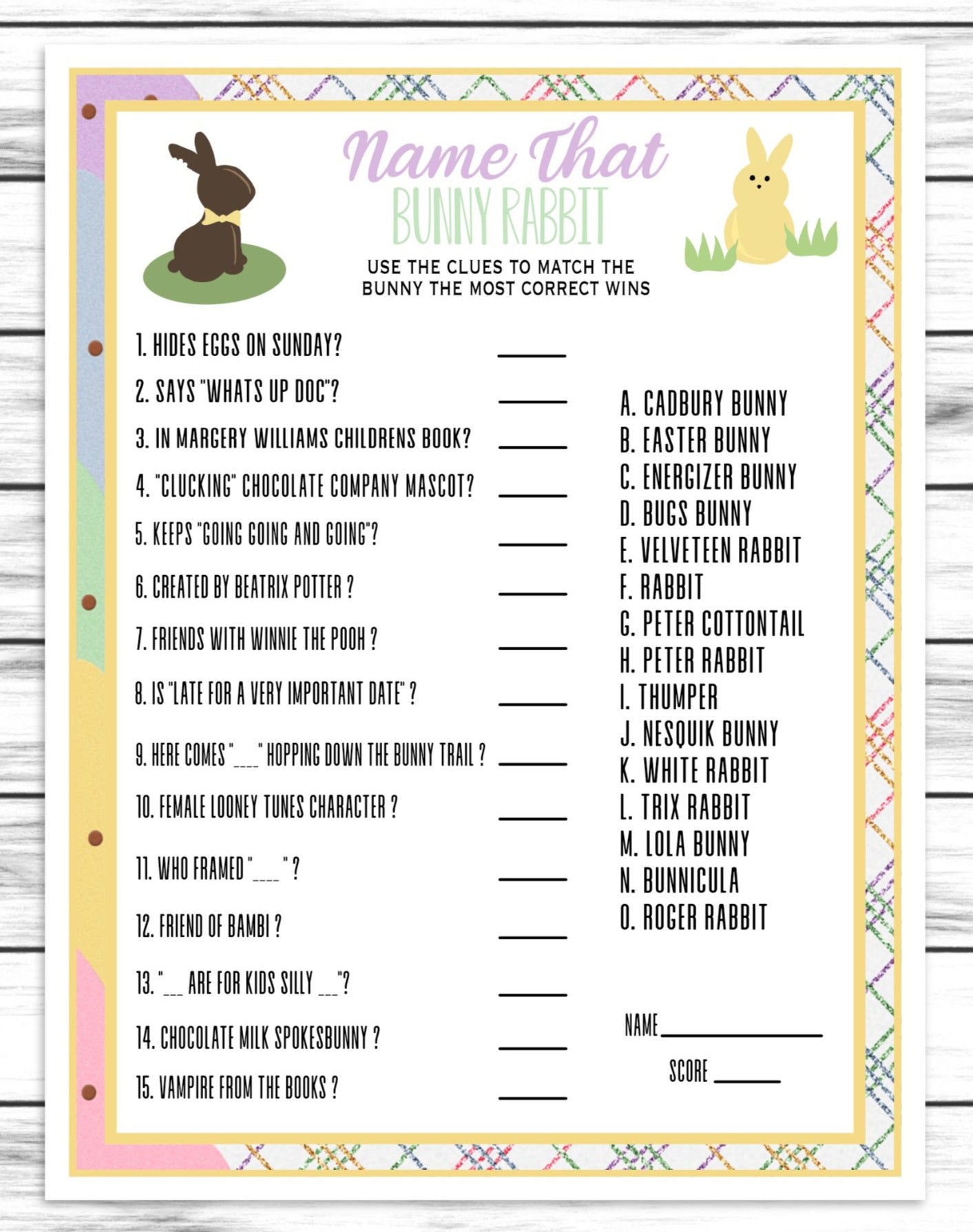 Printable Or Virtual Easter Bunny Trivia Game | Easter Party Decor | Easter Dinner Quiz Ideas | Instant Download