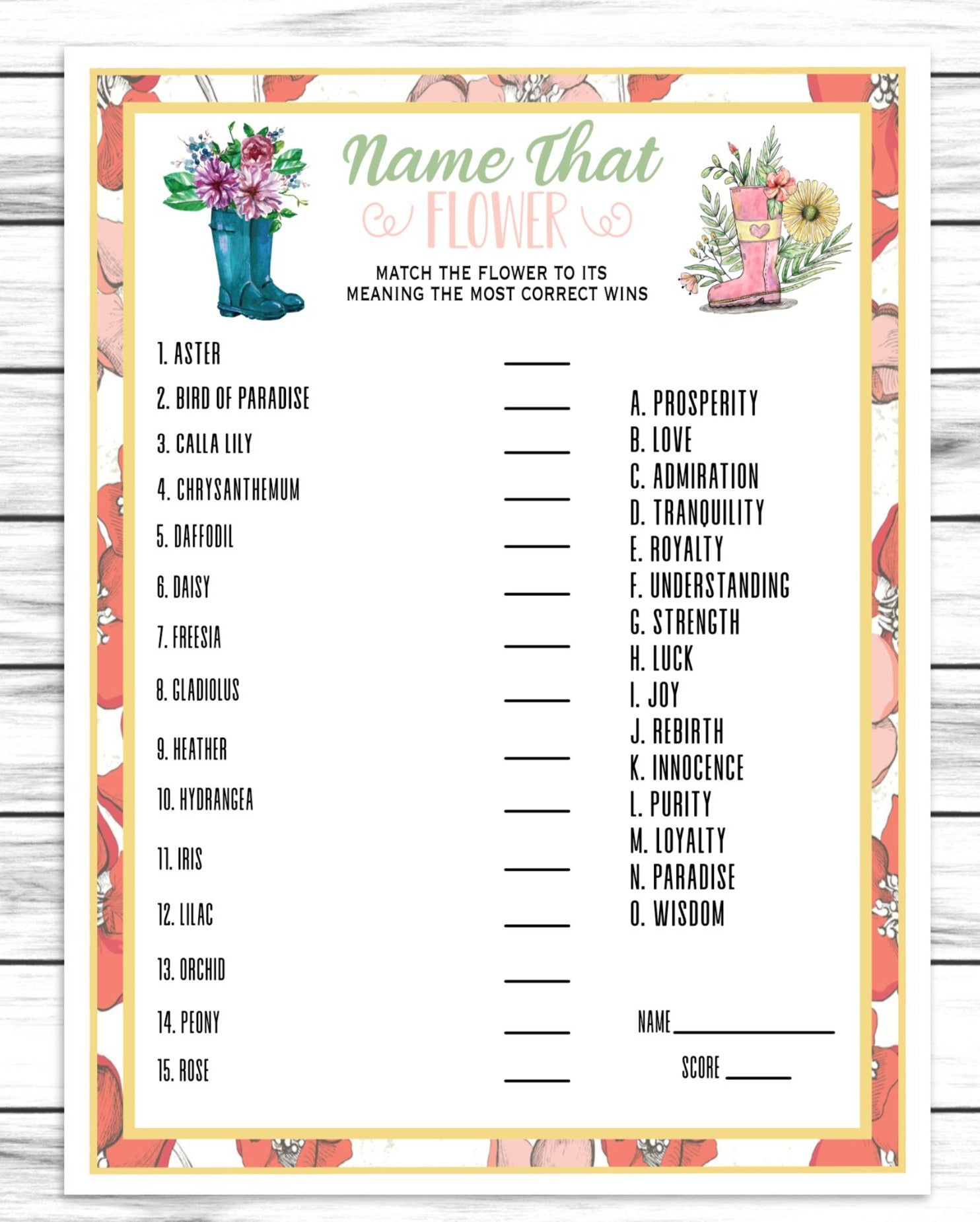 Spring Party Name The Flower Trivia Game, Kids Or Adults Spring Printable Or Virtual Game