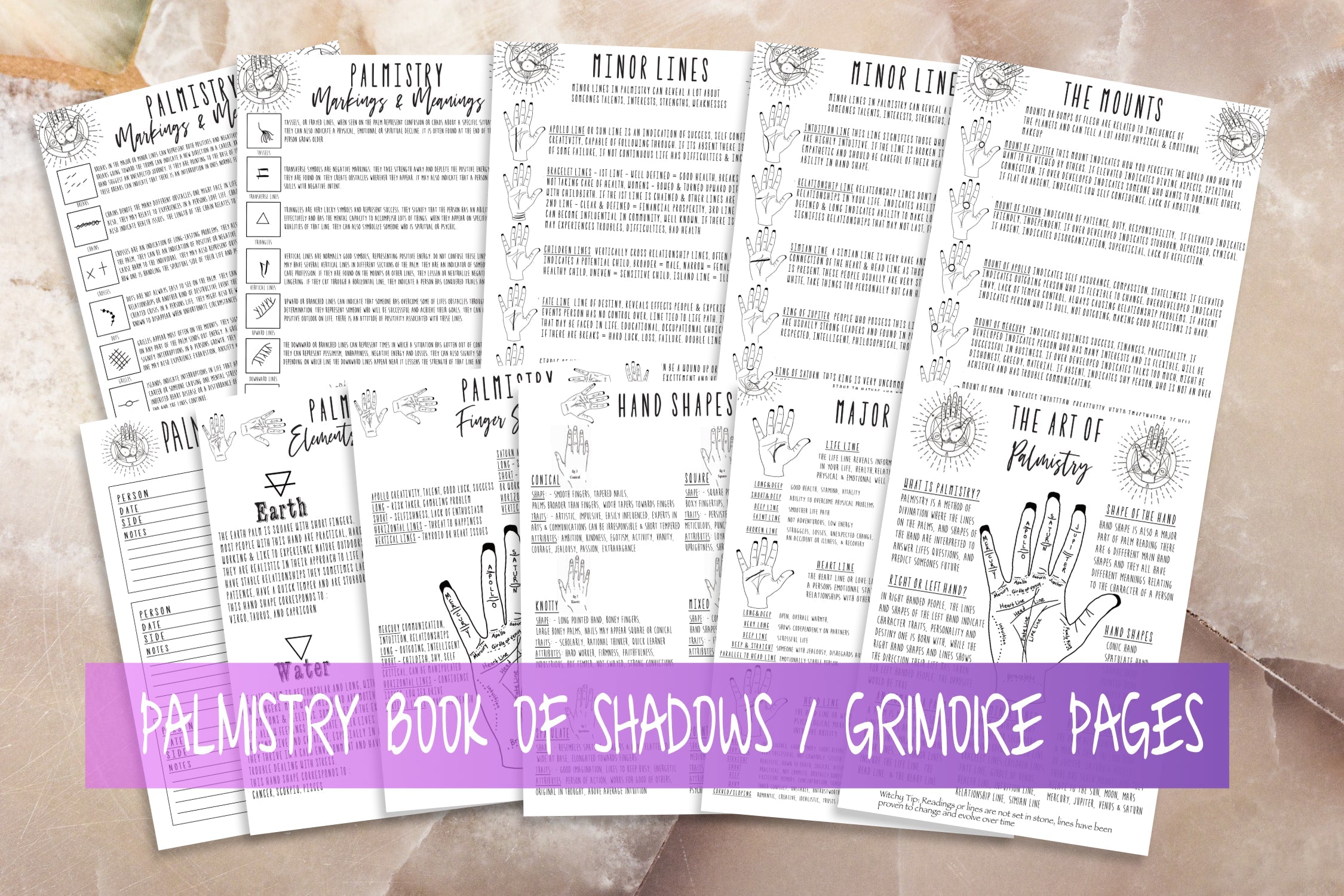Palmistry Book Of Shadows Witchcraft Grimoire Pages Printable Set