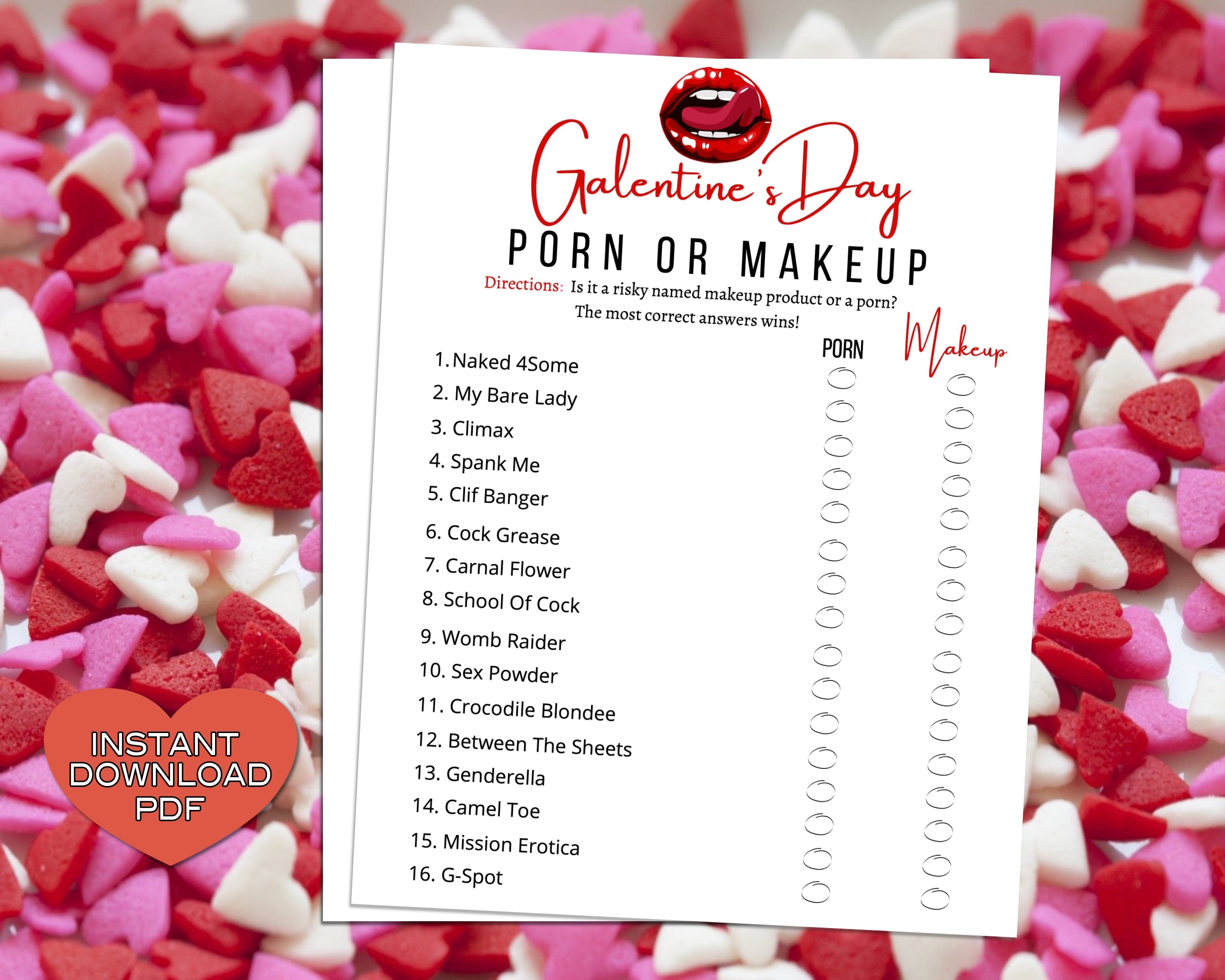 Galentines Day Porn Or Makeup Game -Fun Party Game - Ladies Night Out - Girls Night In -  X Rated Trivia Quiz - Instant Download