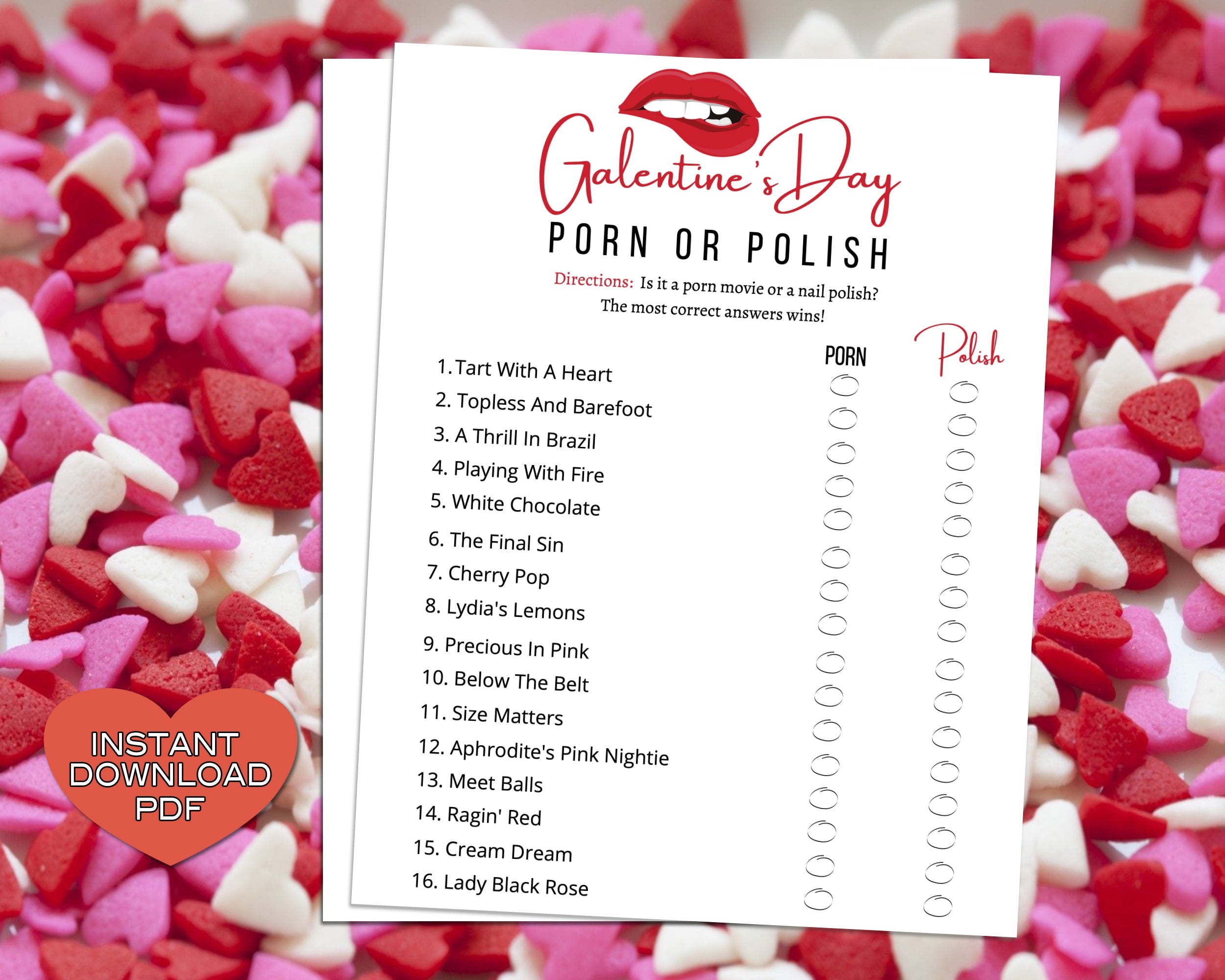 Galentines Day Porn Or Polish Game -Fun Party Game - Ladies Night Out - Girls Night In -  Naughty Trivia Quiz - Instant Download