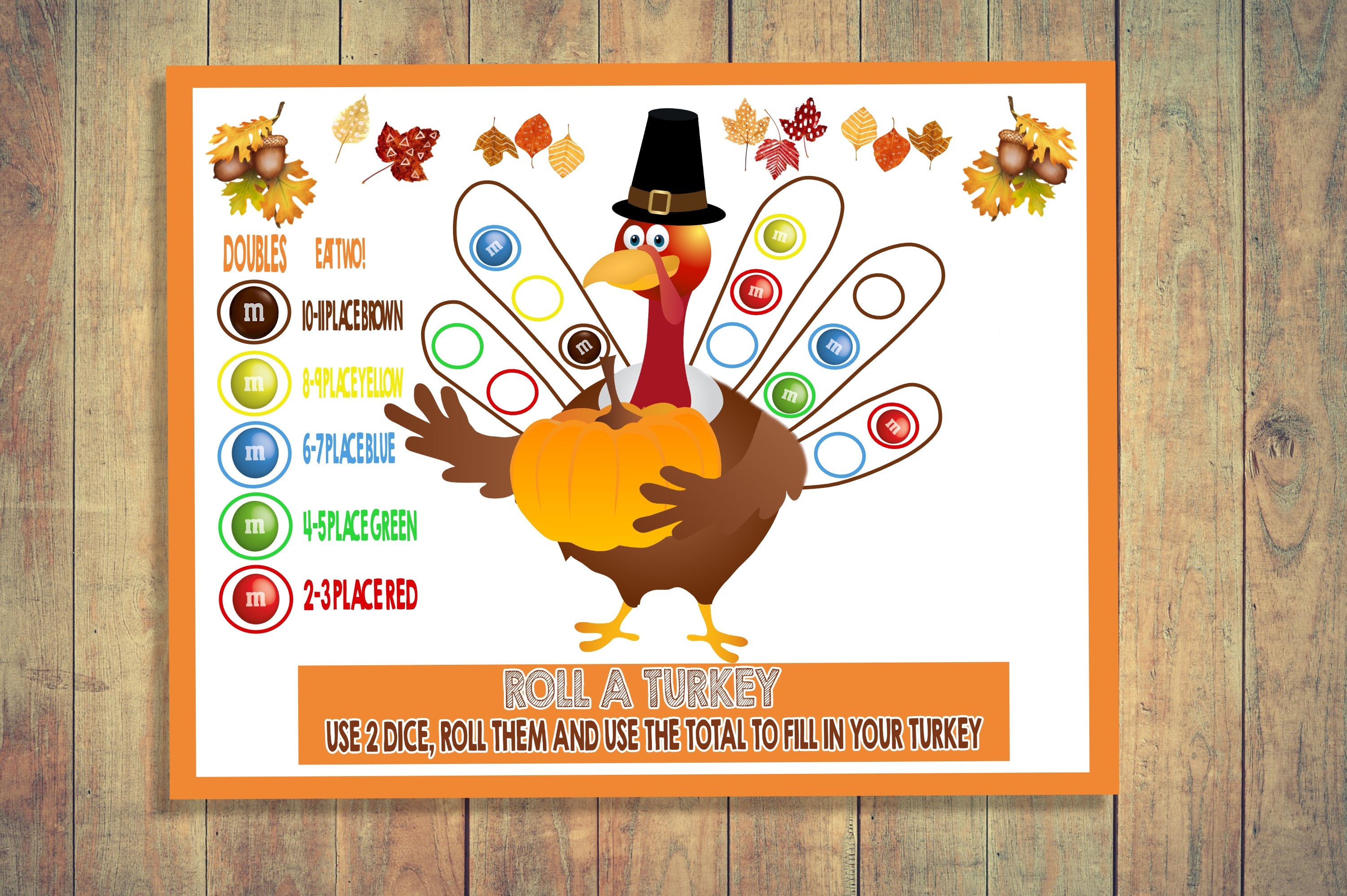 Thanksgiving Friendsgiving Party Roll A Turkey Game, Printable Kids Activity Sheet, Instant Download