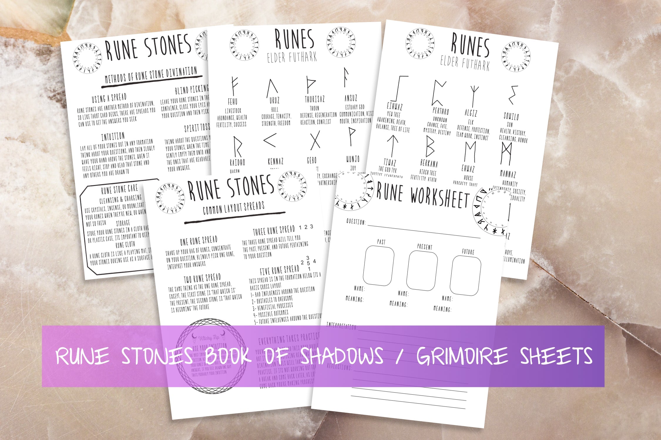 Rune Stones Book Of Shadows Witchcraft Grimoire Printable Set