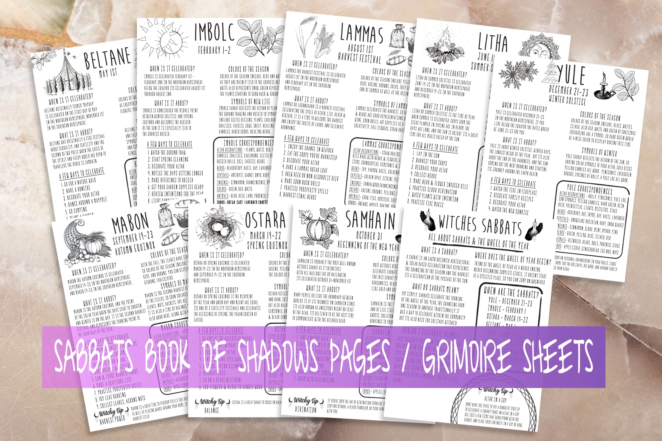 Sabbats Book Of Shadows Witchcraft Beginners Grimoire Basics Printable Set