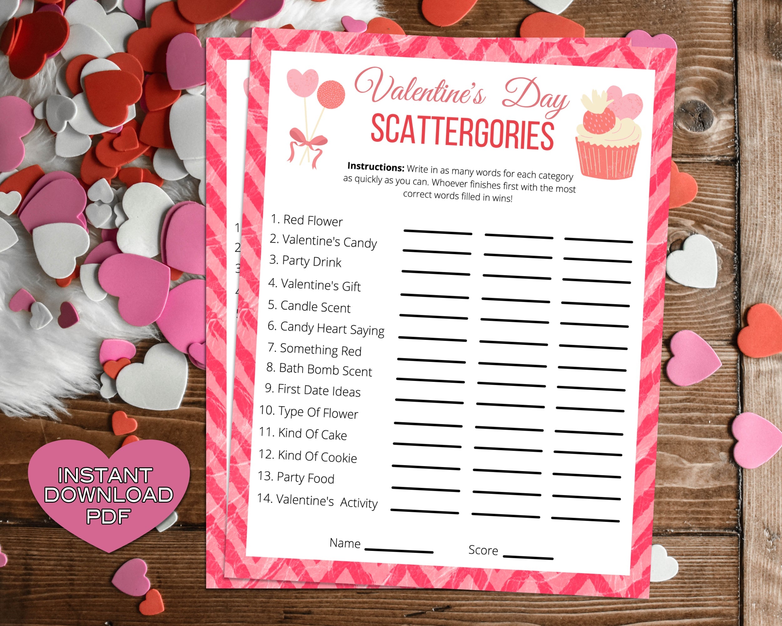Scattergories Word Trivia Game -Classroom Office Valentines Day Party Game For Kids & Adults - Printable Or Virtual Instant Download