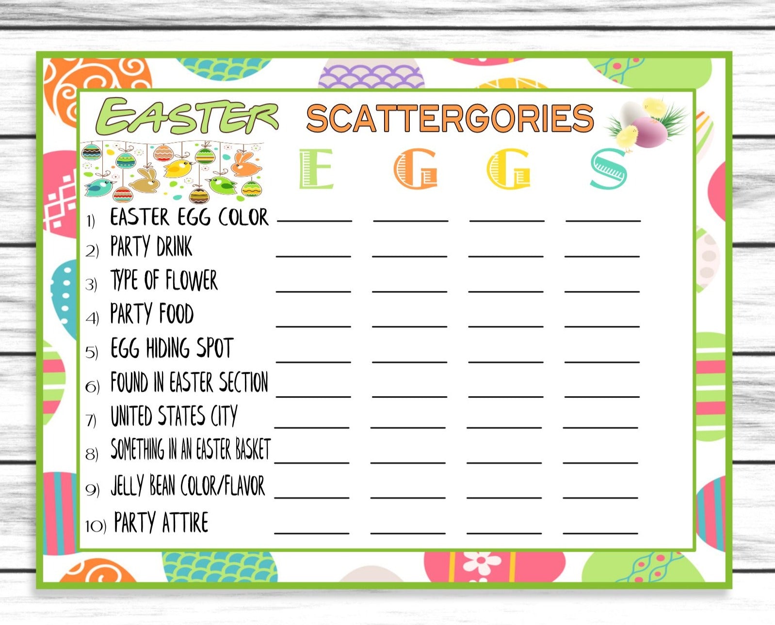 Easter Scattergories Party Word Game, Printable Or Virtual Easter Activity, Instant Download