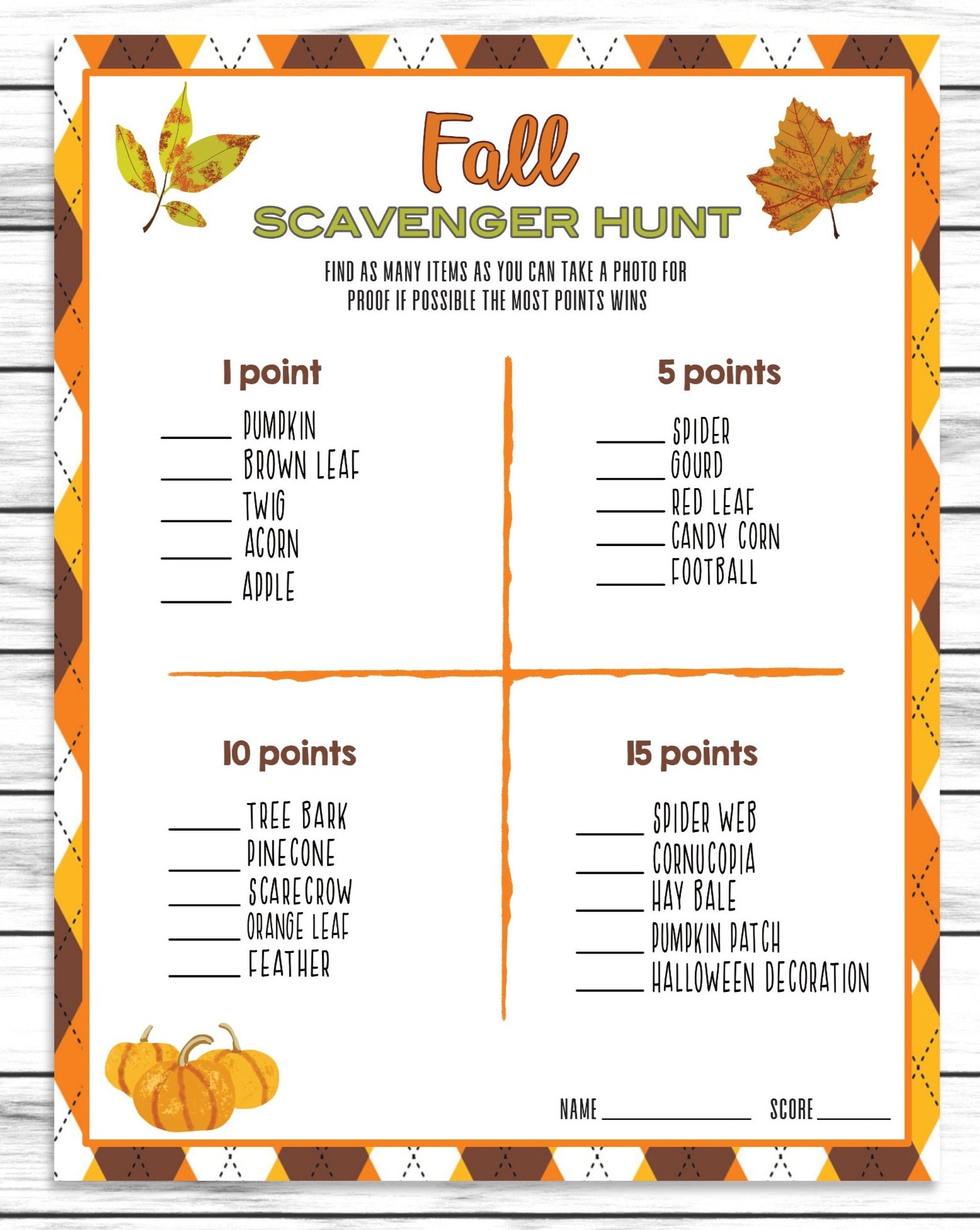 Fall Autumn Scavenger Hunt Game, Printable Or Virtual Classroom Activity Sheet, Instant Download, Church Or Office Party For Kids & Adults
