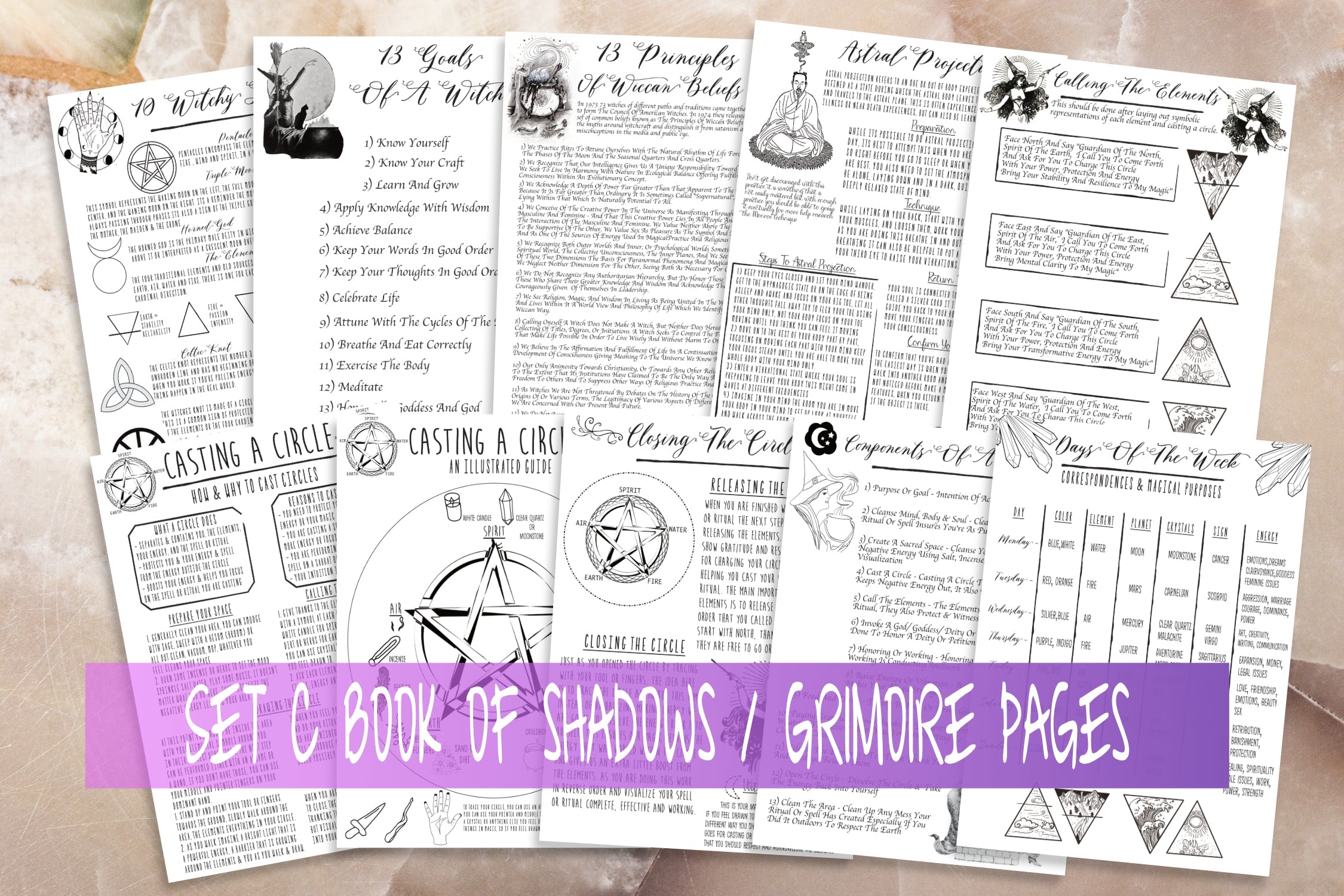 Printable Baby Witch Book Of Shadows Pages | Rituals | Elemental Magic | Casting | Grimoire Sheets