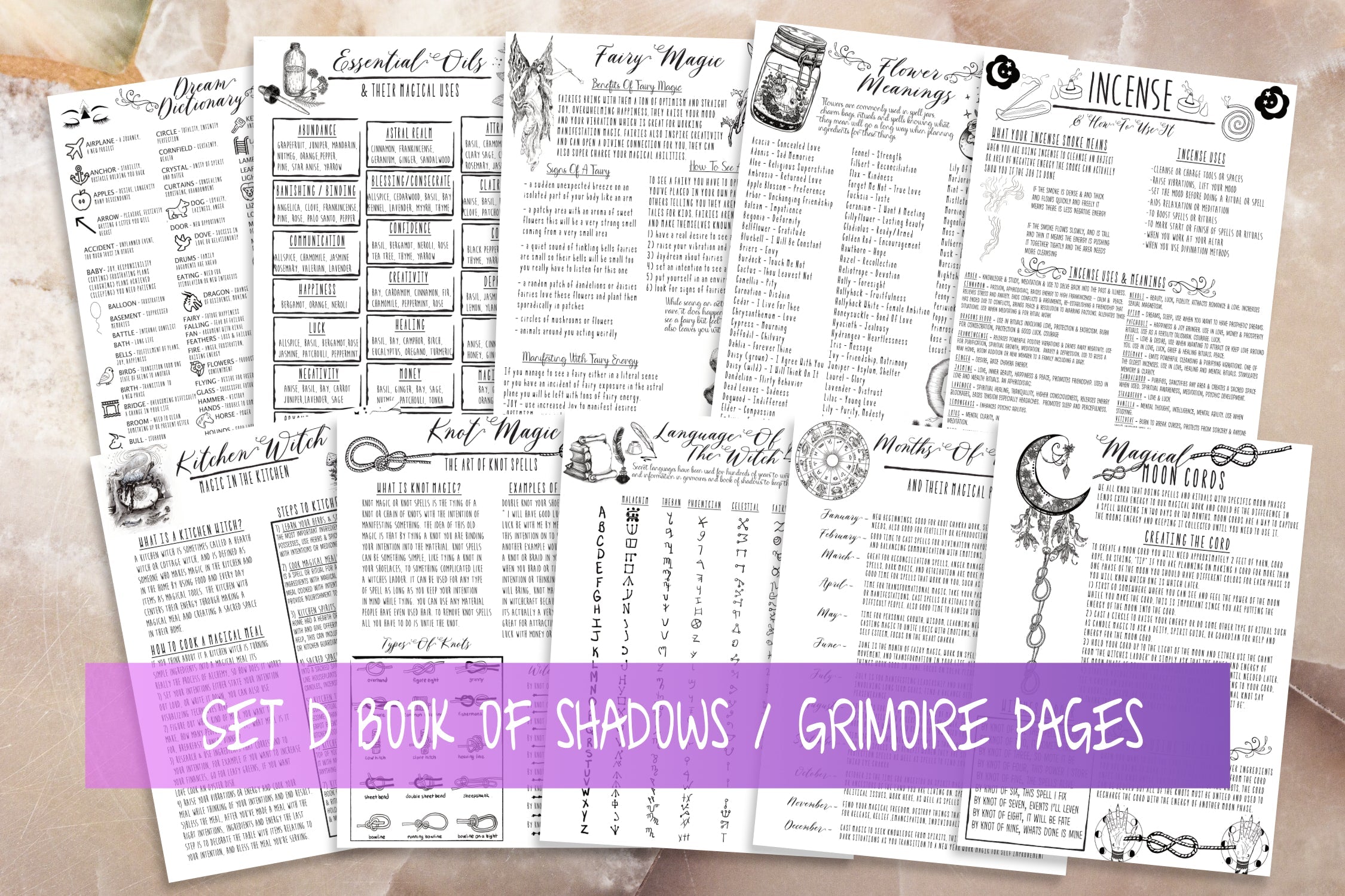 Printable Baby Witch Pages On Kitchen Magic | Essential Oils | Fairies | Book Of Shadows | Grimoire Set D