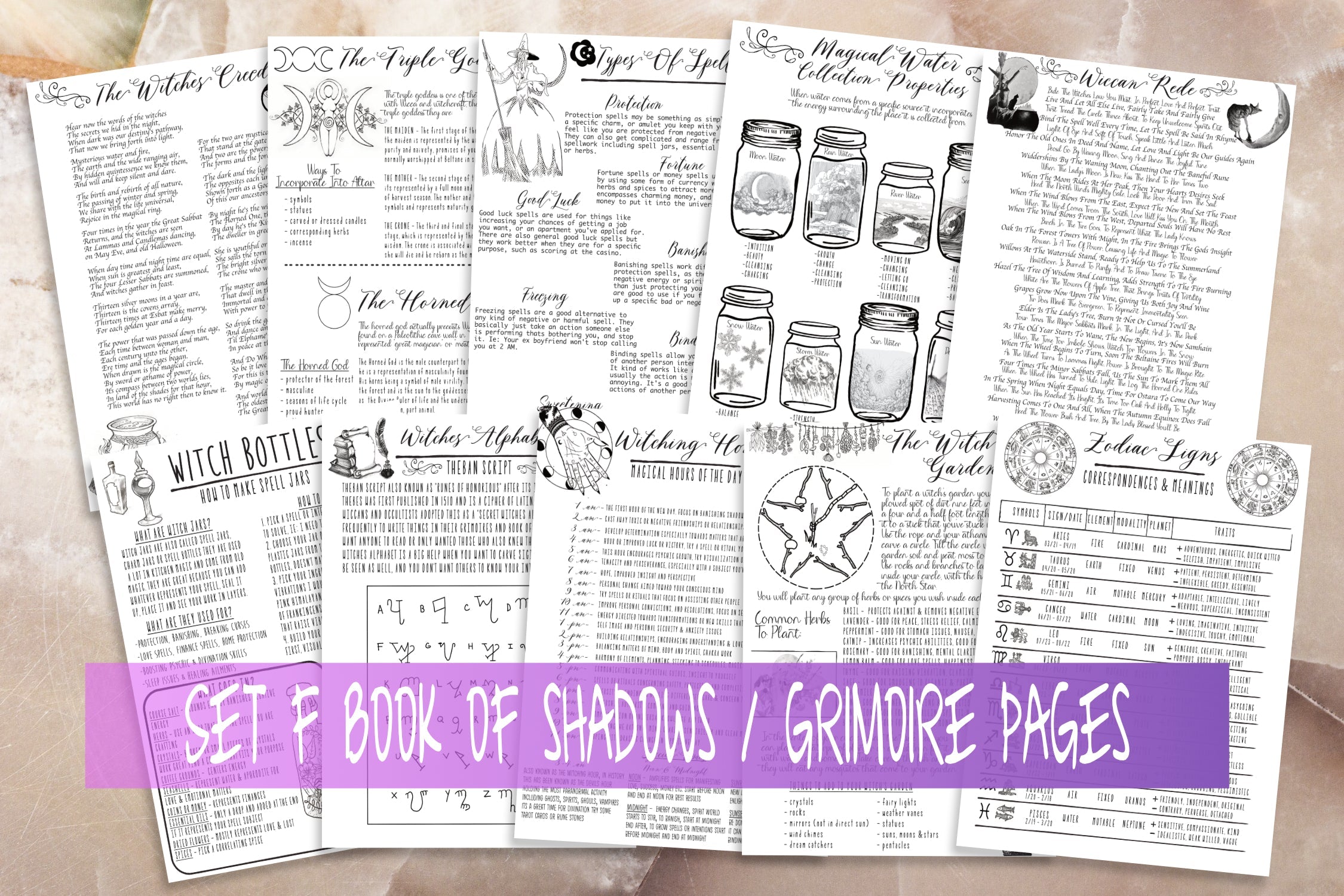 Witchcraft Book Of Shadows Pages Grimoire Printable Set F