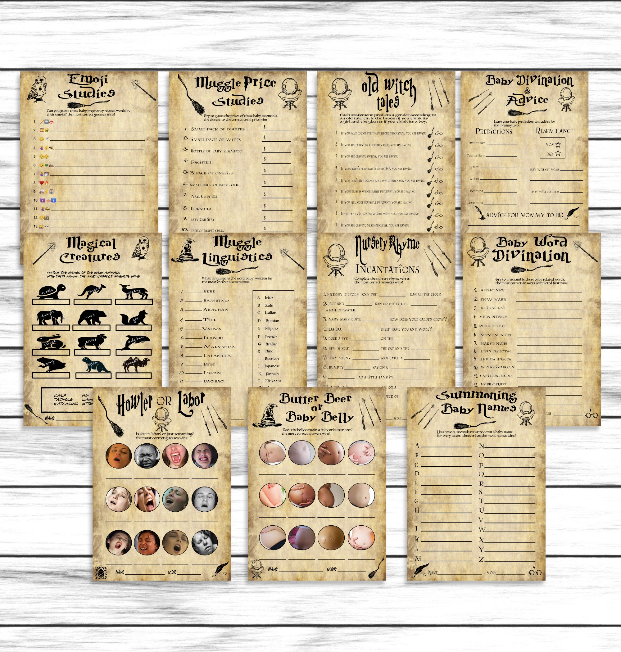 Harry Potter Inspired Baby Shower Game Bundle Set, Wizard Baby Shower Games, Printable Or Virtual, Instant Download