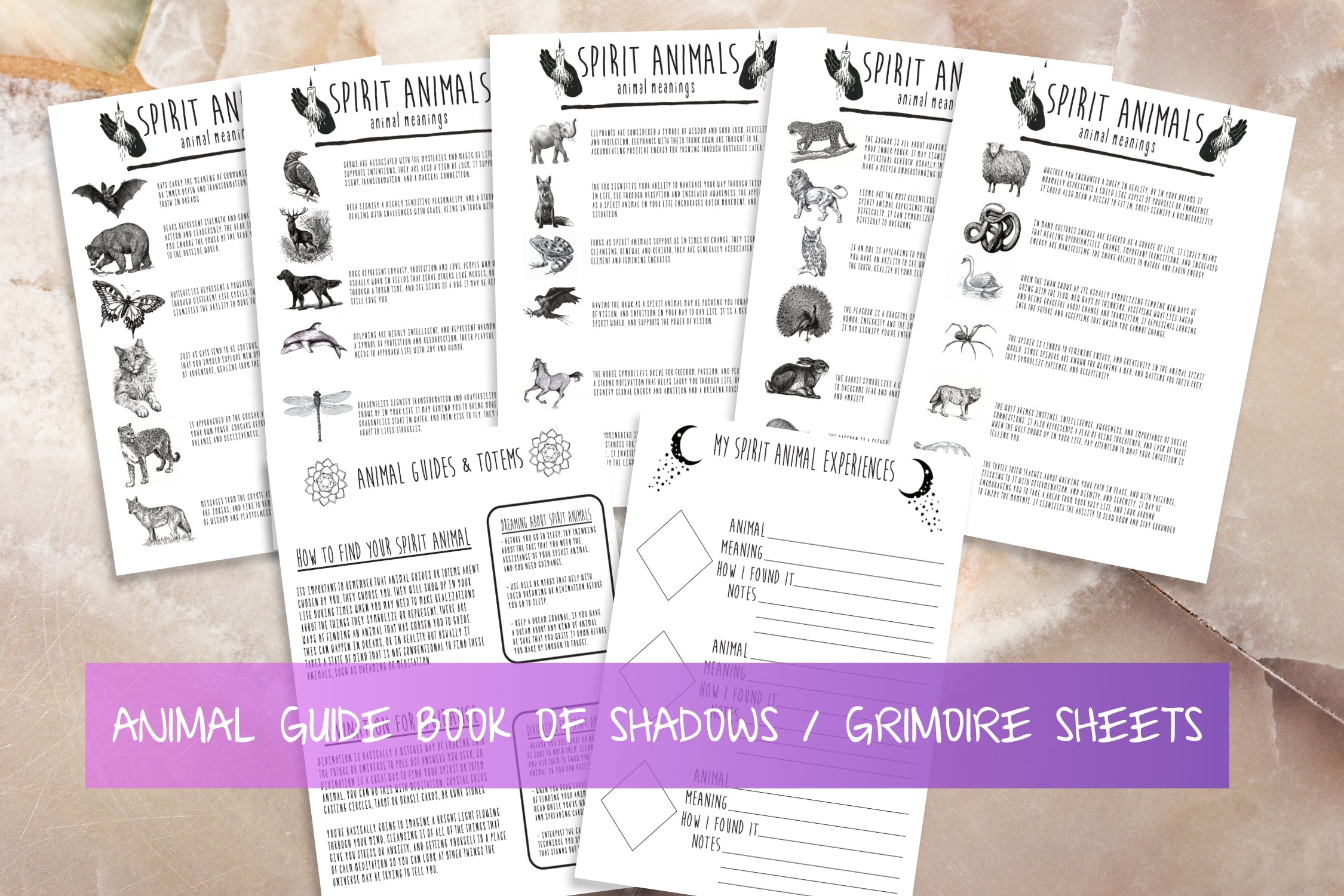 Spirit Animals Book Of Shadows Witchcraft Grimoire Printable Set