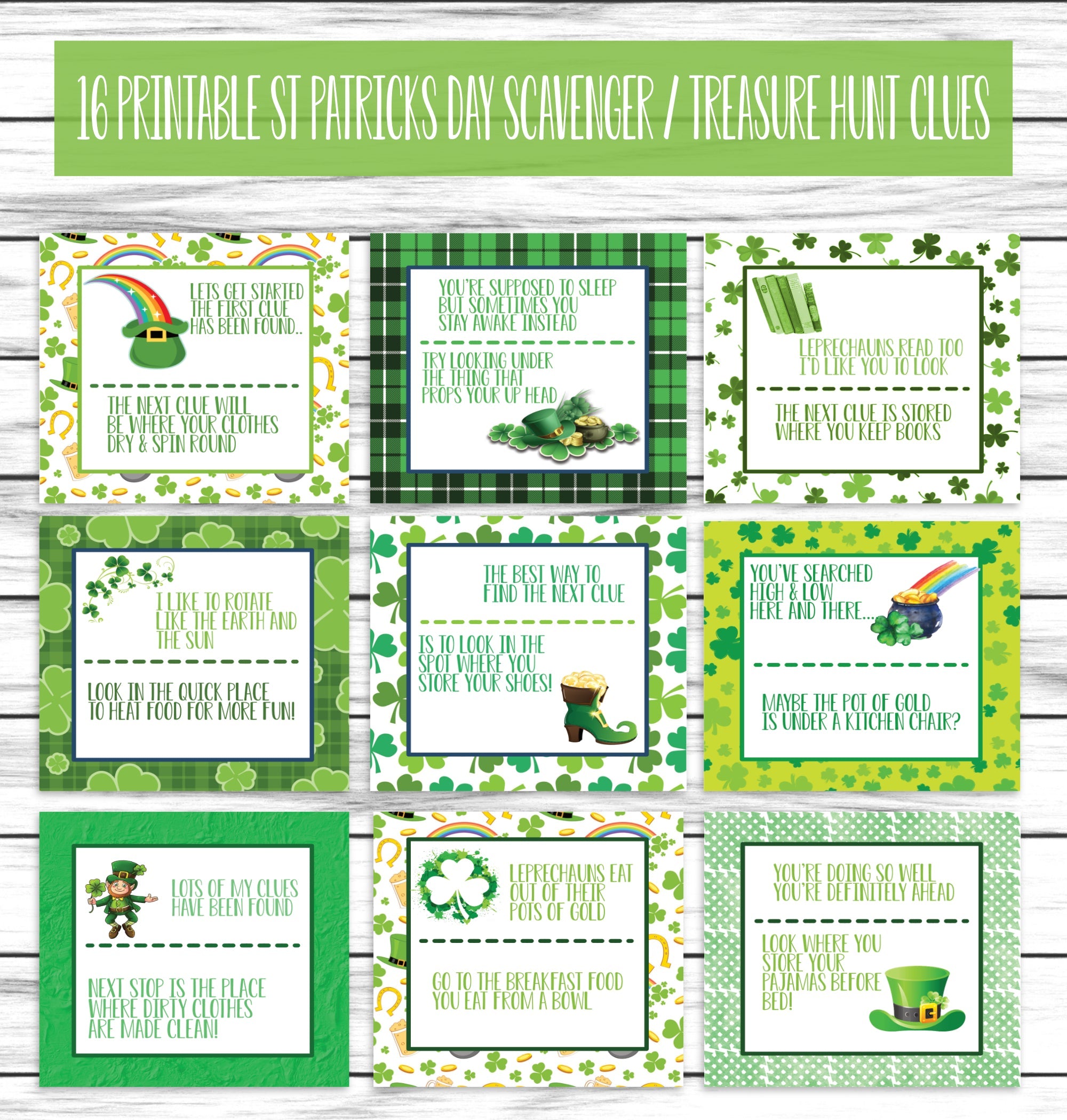 Saint Patricks Day Scavenger Treasure Hunt Game,St Patricks Day Party Game, Kids Game, Instant Download, Printable Game