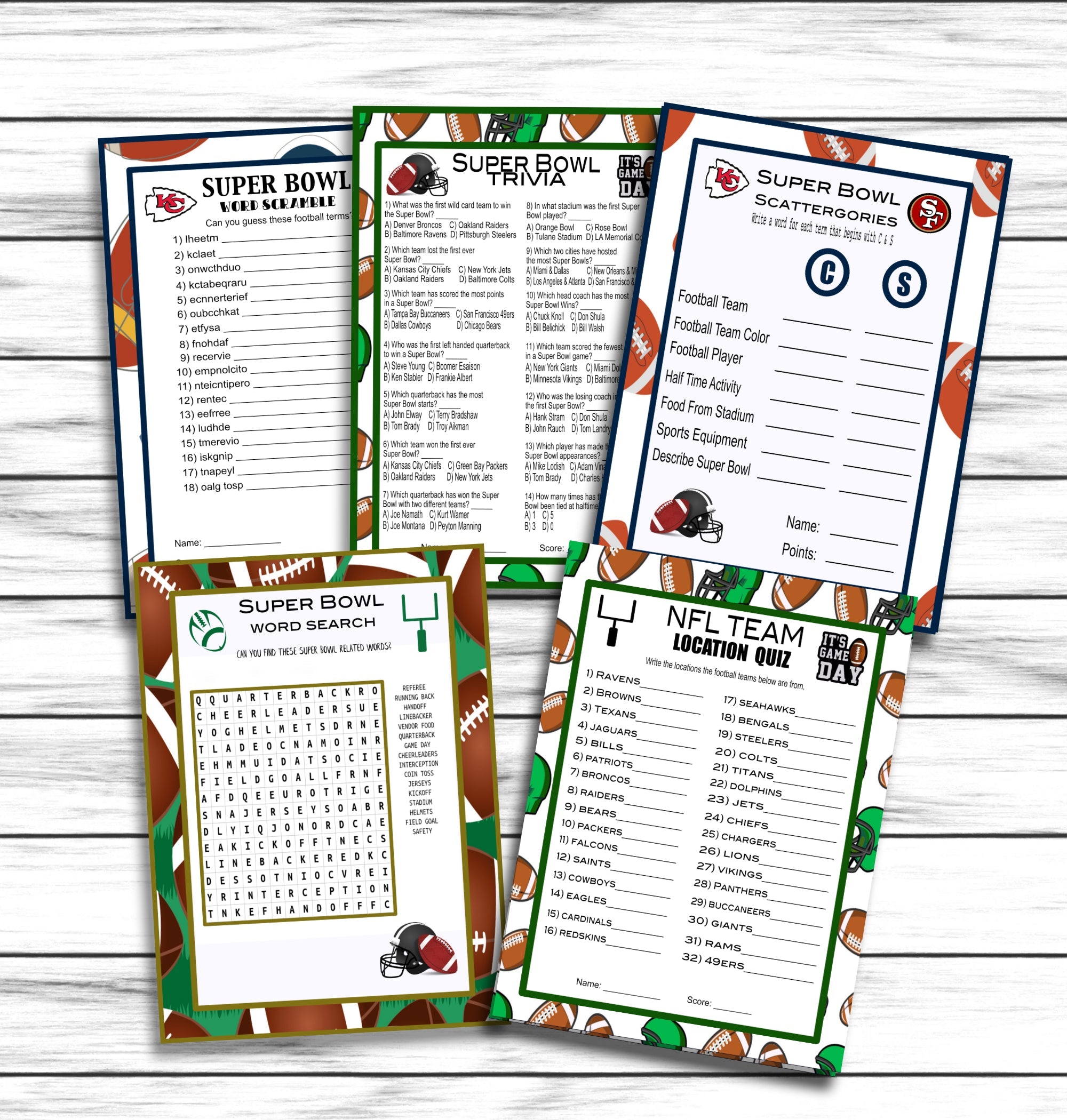 Printable Or Virtual Super Bowl Party Games Set | Kids Adults Family Activity Bundle | Instant Download
