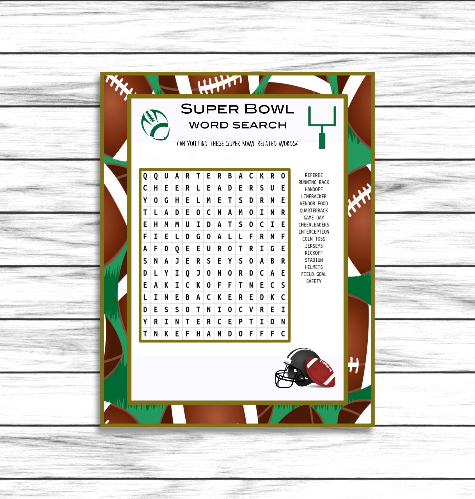 Printable Or Virtual Super Bowl Word Search Party Game, Kids Adults Family Activity, Instant Download