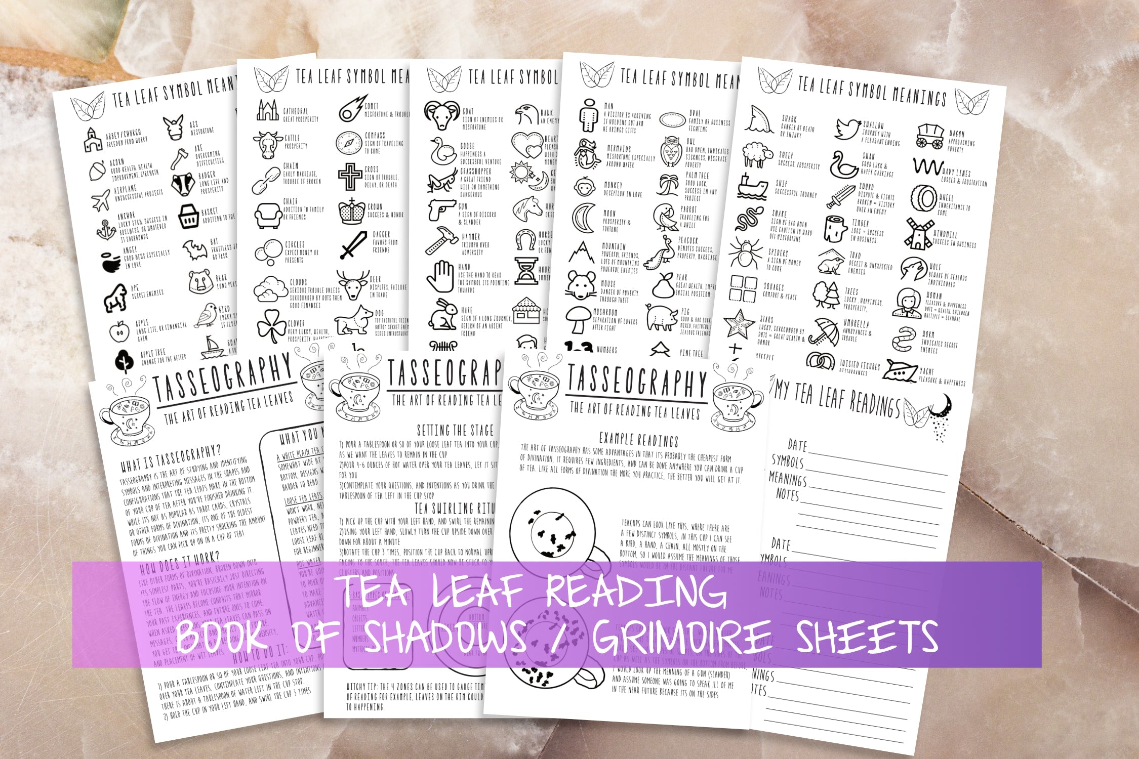 Tea Leaf Reading | Tasseography Book Of Shadows Pages | Witchcraft Grimoire Printable Set