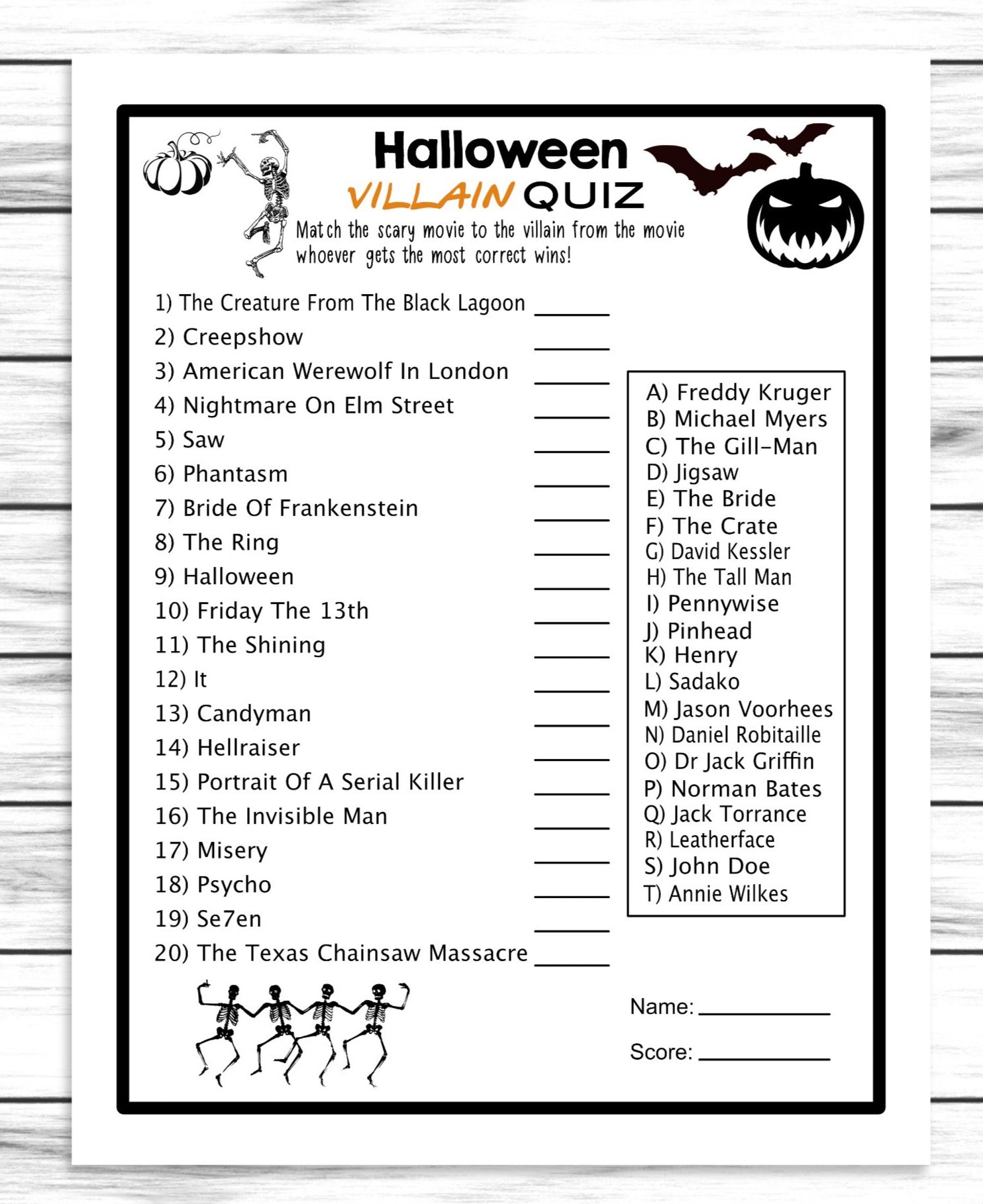 Halloween Villain Quiz Costume Party Game, Printable Or Virtual Kids Classroom or Adults Office Activity, Instant Download