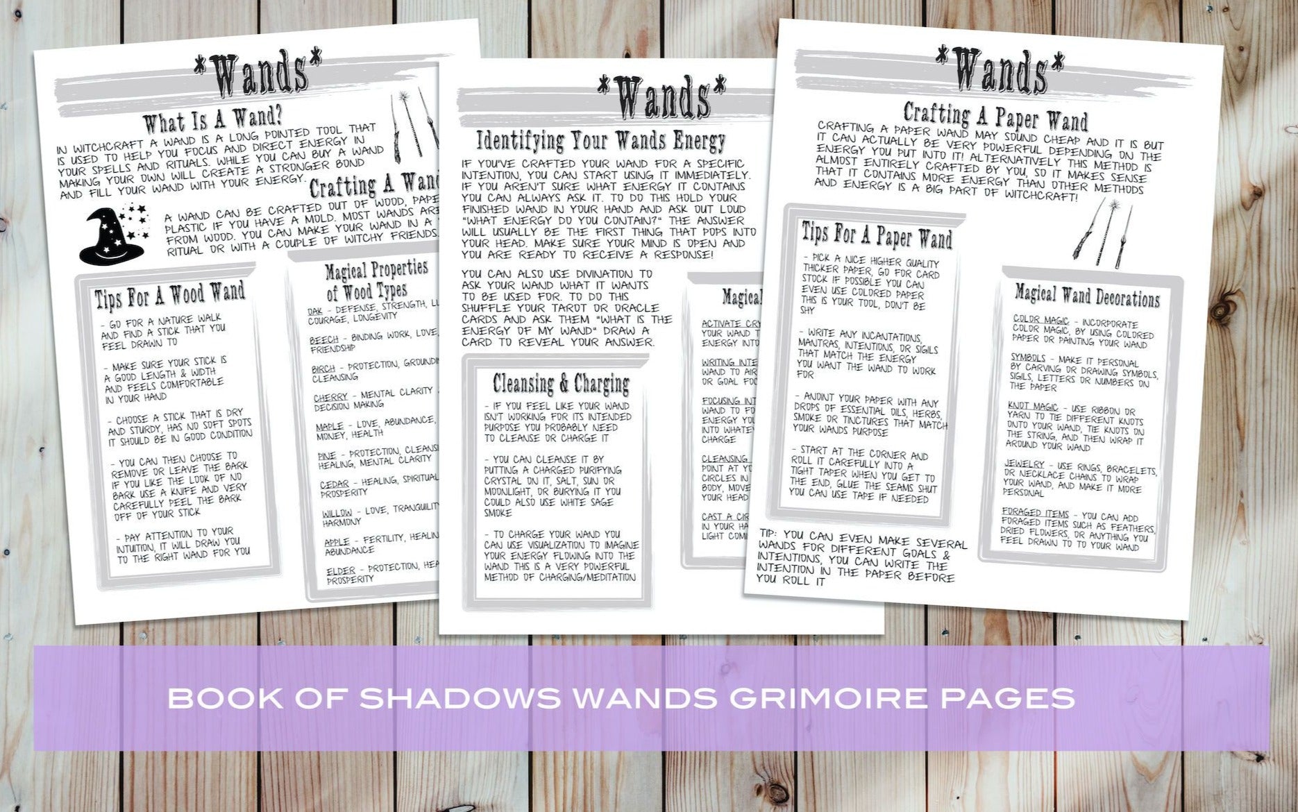 Wands Book Of Shadows Witchcraft Grimoire Printable Set