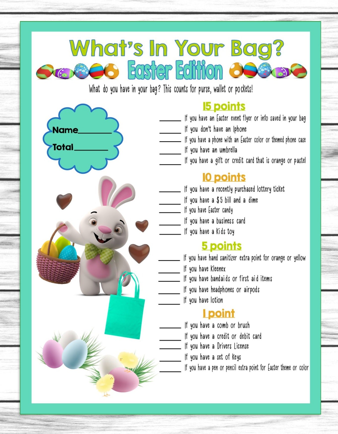 Whats In Your Purse Bag Easter Party Game, Easter Activity Printable Or Virtual, Instant Download