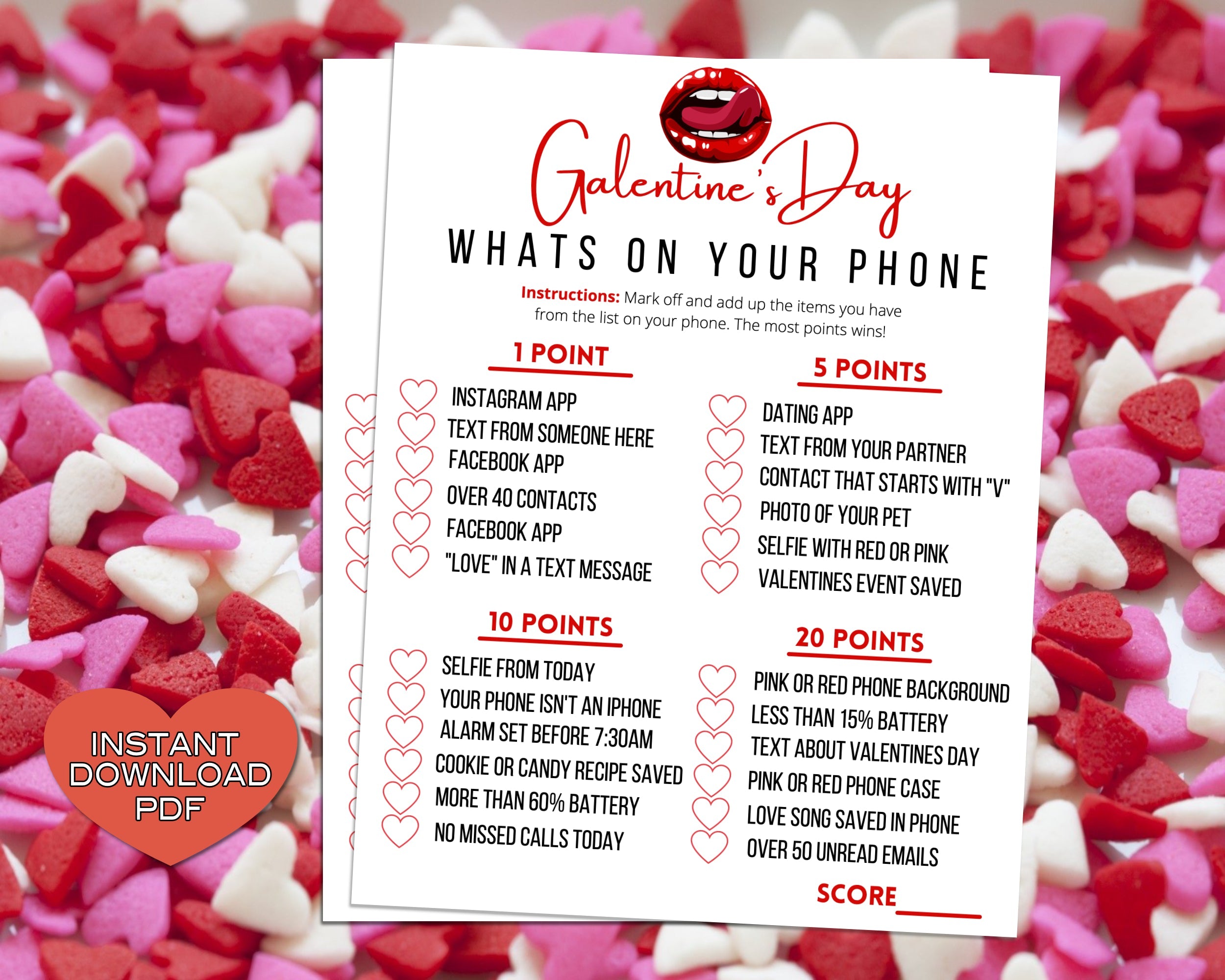 Galentines Day Whats On Your Phone Game -Fun Party Game - Ladies Night Out - Girls Night In - Singles Party Game - Instant Download