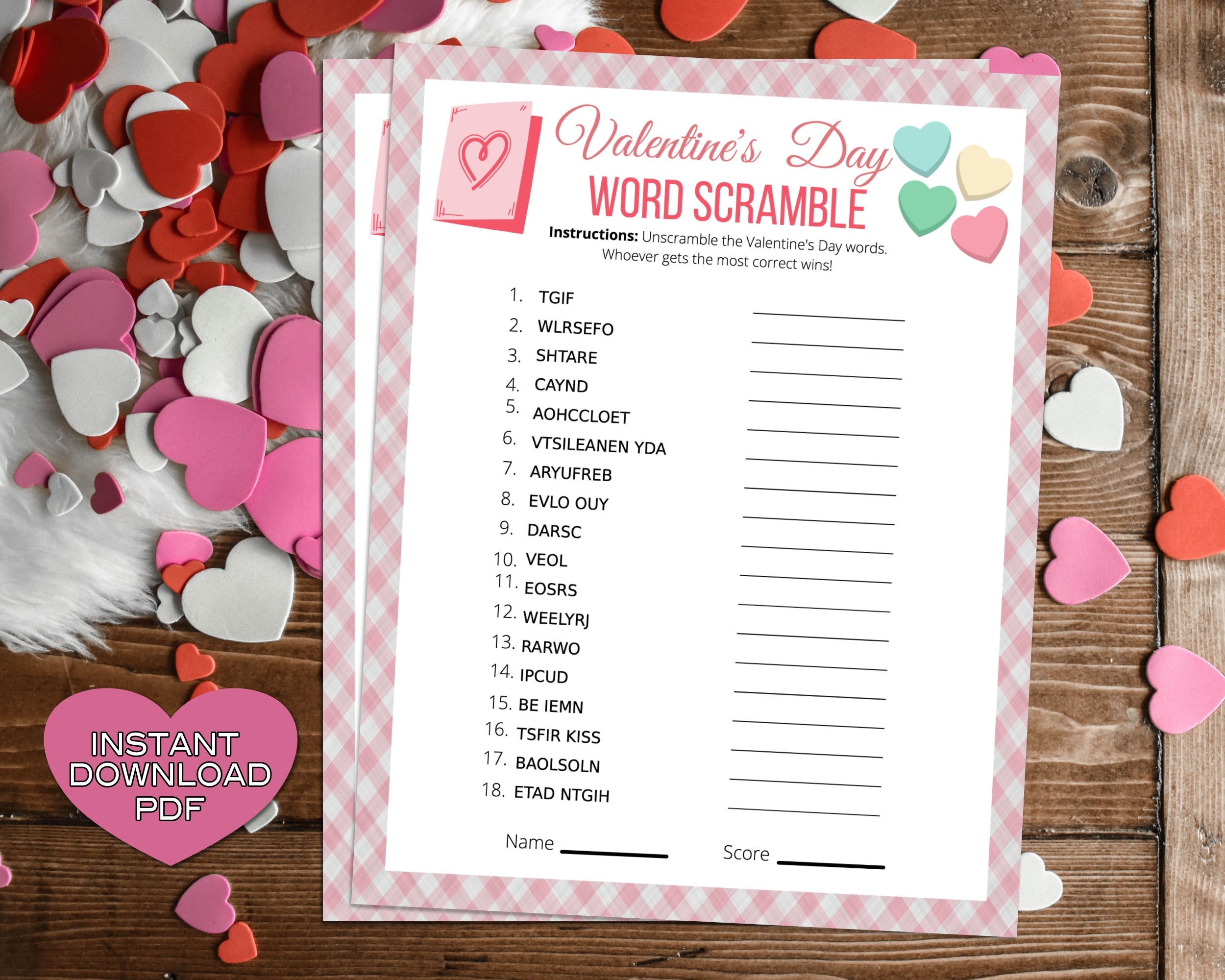 Valentines Day Word Scramble Game -Classroom Office Valentines Day Party Game For Kids & Adults - Printable Or Virtual Instant Download
