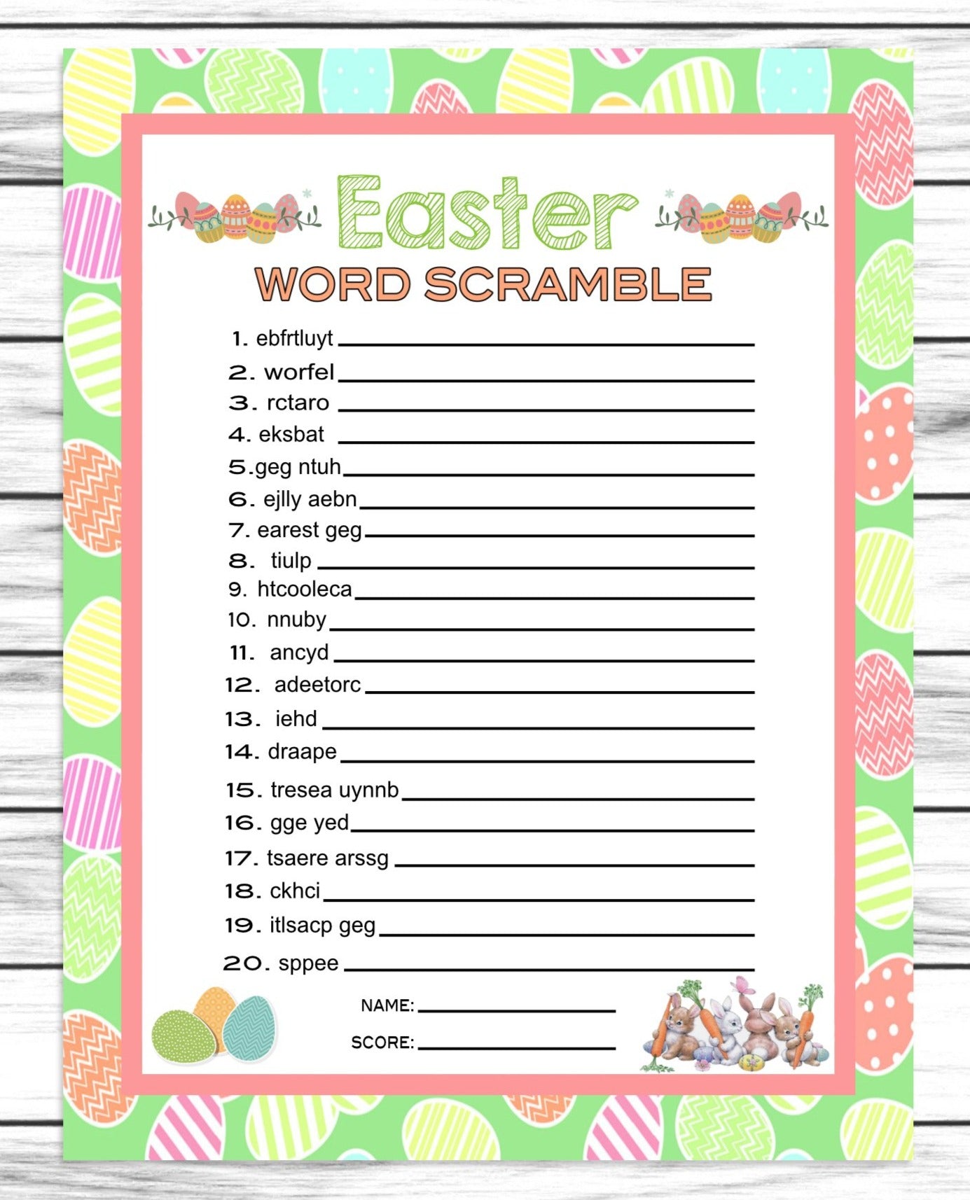 Easter Word Scramble Game, Printable or Virtual Party Game, Easter Kids Activity, Instant Download