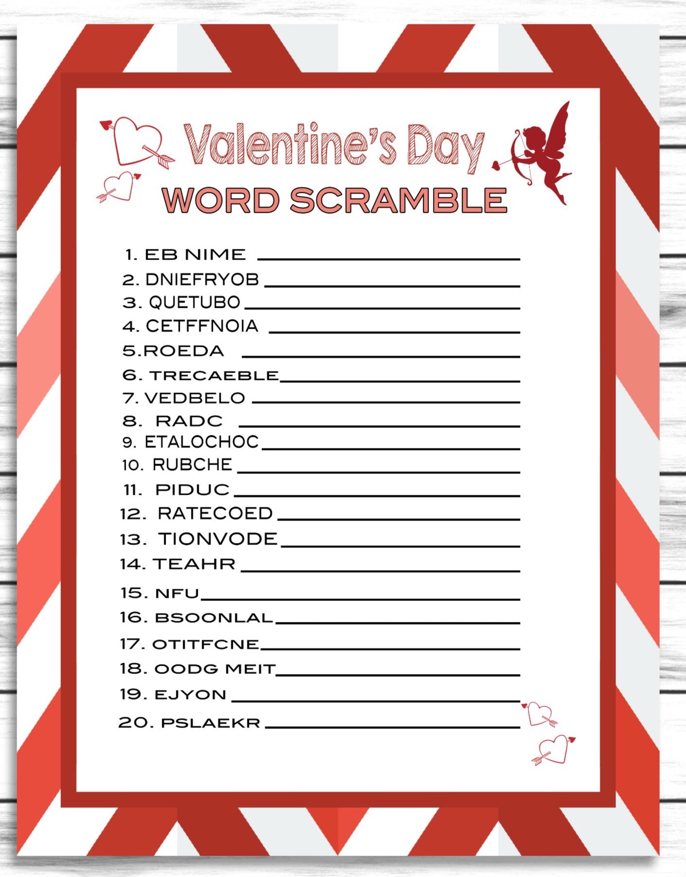 Valentines Day Word Scramble Printable Or Virtual Game, Kids Adults Activity, Instant Download