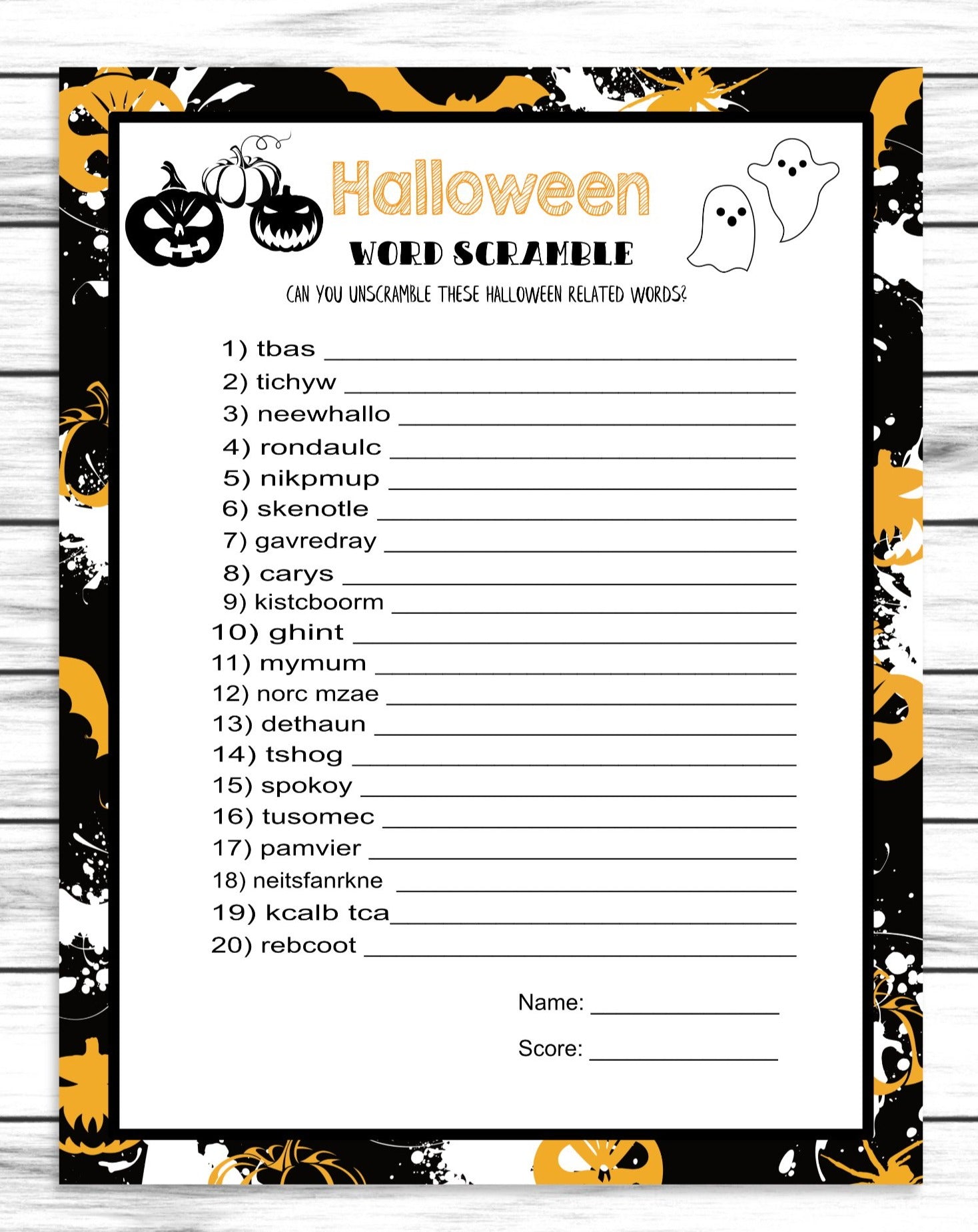 Halloween Word Scramble Costume Party Game, Printable Or Virtual Kids Classroom or Adults Office Activity, Instant Download