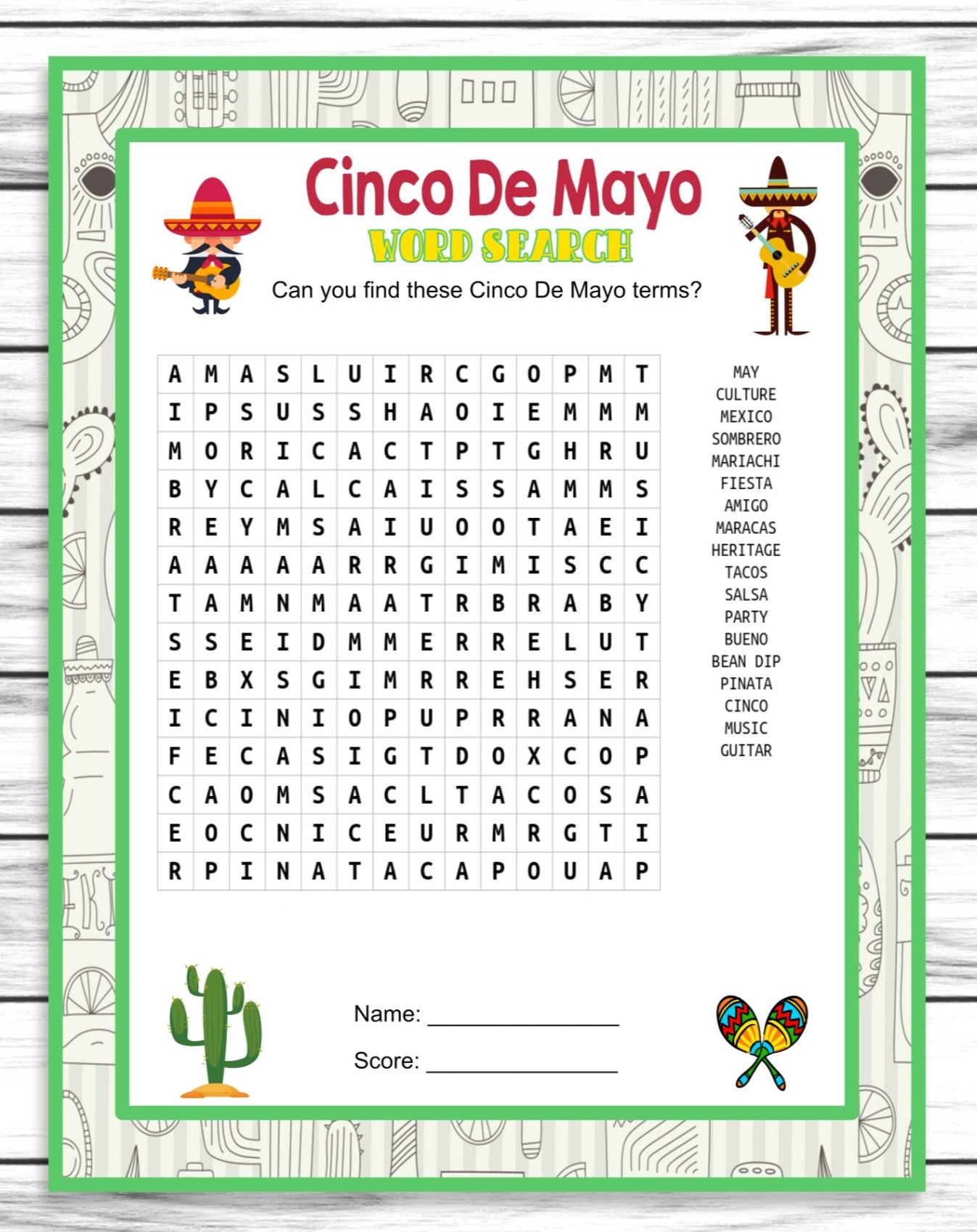 Cinco De Mayo Word Search Game, Printable Kids Activity Sheet, Instant Download