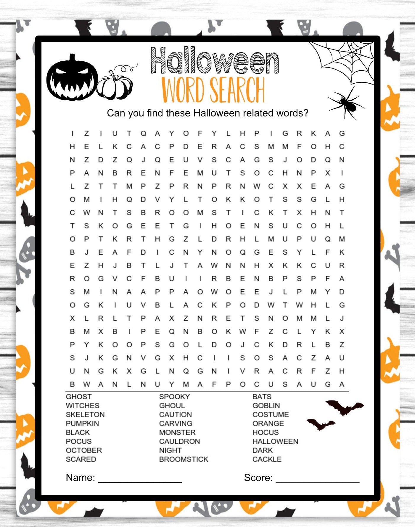 Halloween Word Search Party Game, Printable Or Virtual Kids Adults Activity, Instant Download
